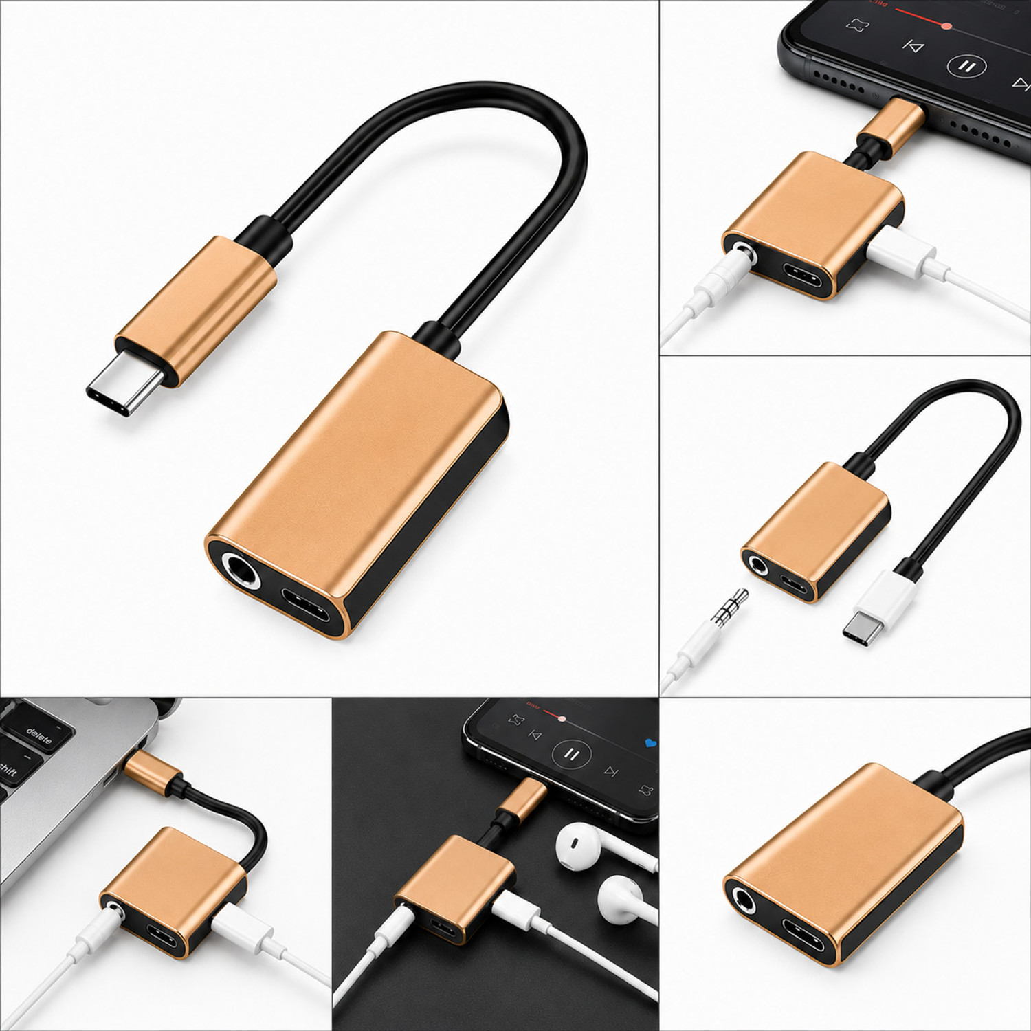 Image of Biswas Enterprises 2-in-1 Cable 0.012 m 2 in 1 audio and charging (Compatible with Smooth audio sound, Fast charging, Gold, Black, Multiple Colours, One Cable, Audio Adapter)