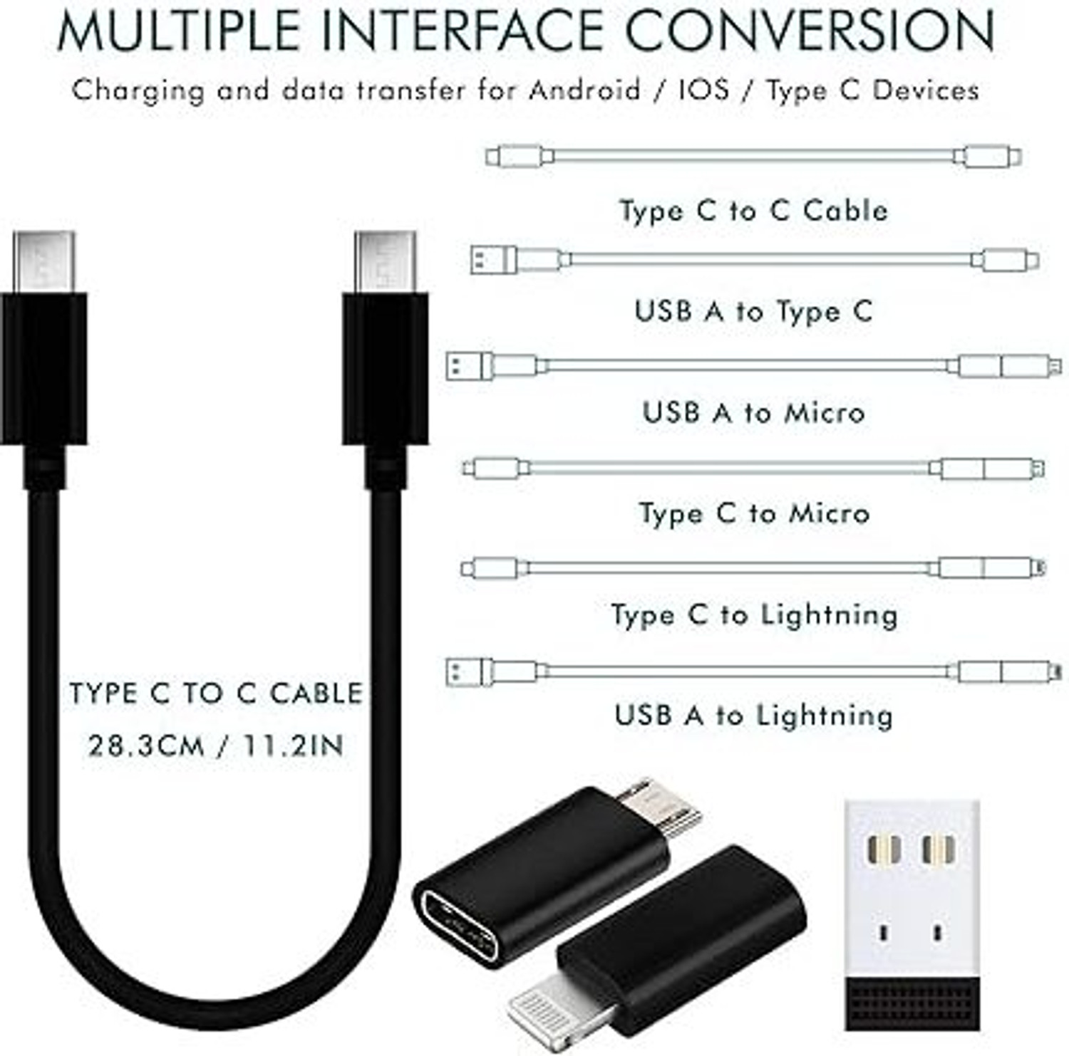 Image of Rajvi 3-in-1 Cable 5 A 0.29 m metal One 60W USB C to C Fast Charging Travel Cable Set Type C