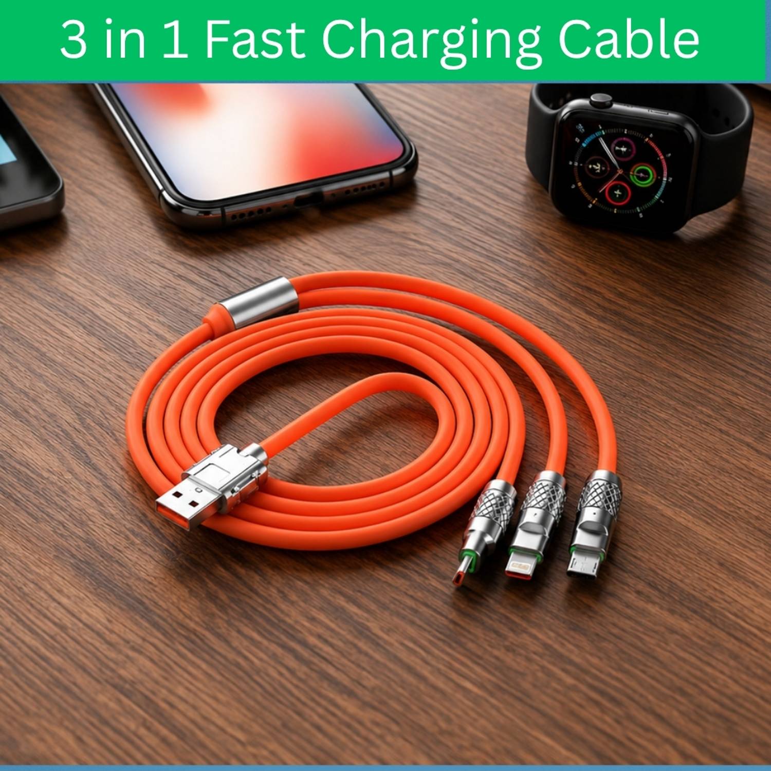 GUGGU 3-in-1 Cable 1 m 3-in-1 Fast Charging Cable USB-A to Type-C, Lightning for Mobile & TabletsBK119