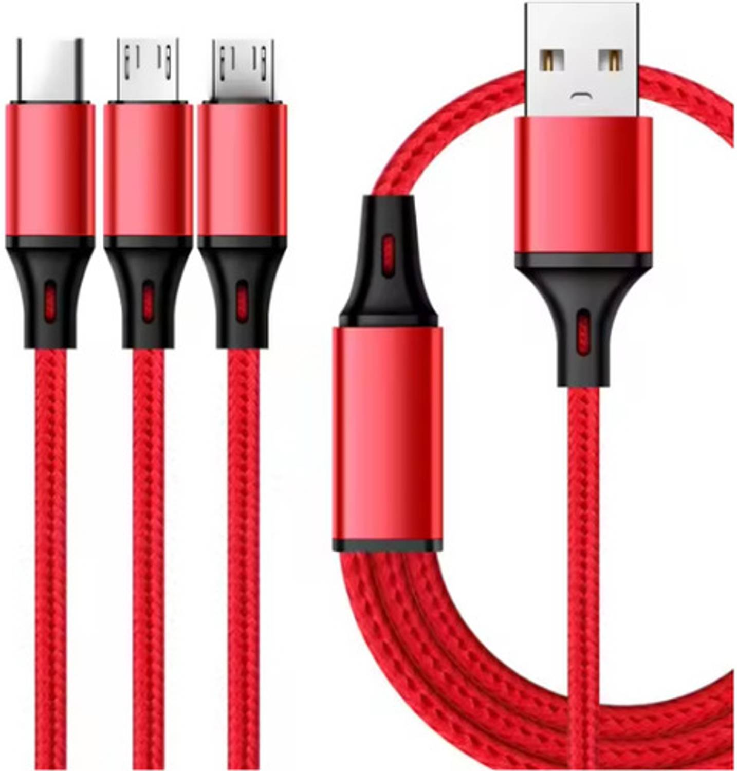 iCallMart 3-in-1 Cable 1.2 m Nylon Braided 04 USB Fast Charging Cable for Android, iOS and Type C Devices