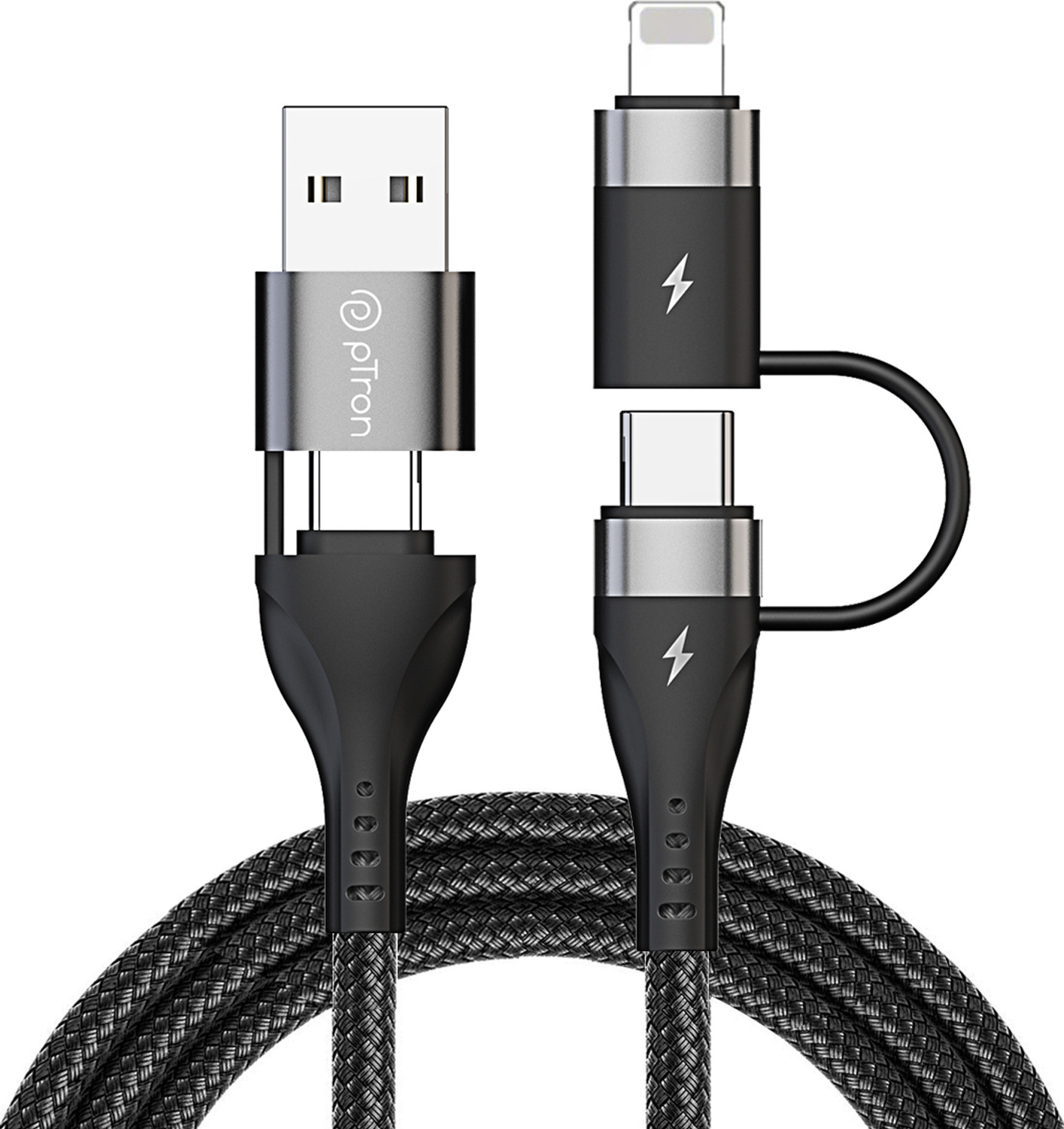 PTron 3-in-1 Cable 6 A 1 m Unbreakable Nylon Braided Pace (Compat... more