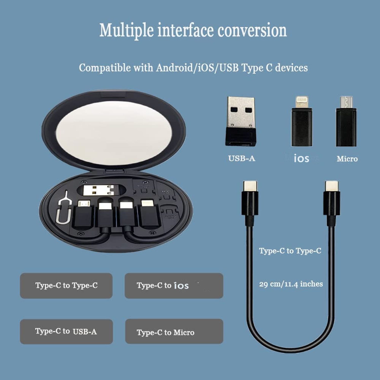 Image of SOJUBA All Usb Cable Kit Universal Adapter Card Storage Box 60W 5In1 Fast ChargingCable Charging Pad