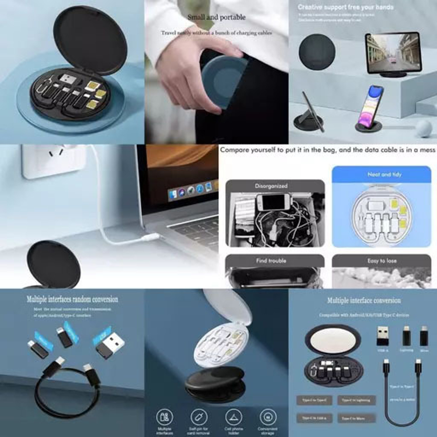 Image of SOJUBA All Usb Cable Kit Universal Adapter Card Storage Box 60W 5In1 Fast ChargingCable Charging Pad