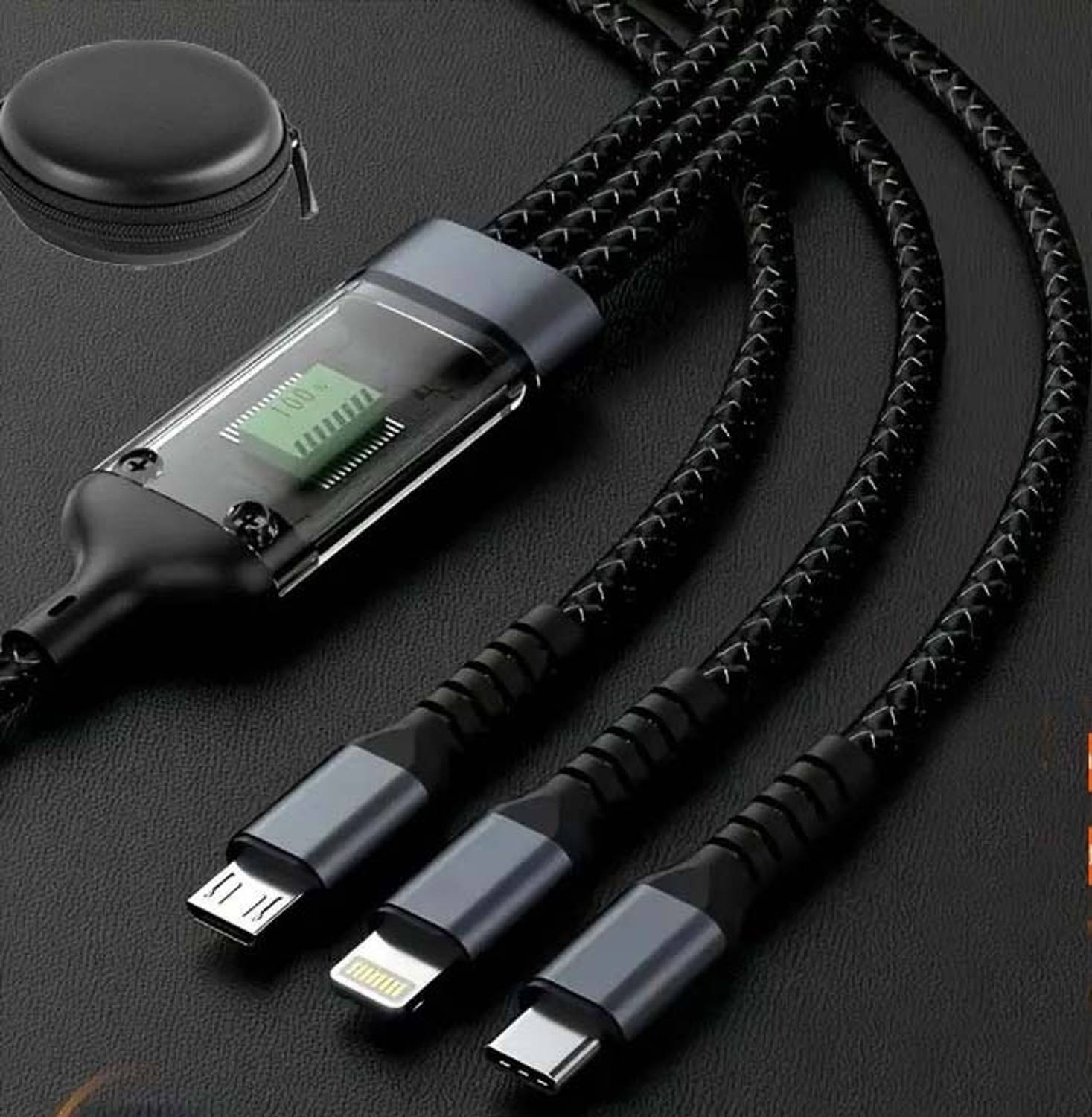3D GOLDTM 3-in-1 Cable 1 m 3in1 charging cable Multi Charger Cable Supports Fast Charging & Data transfer