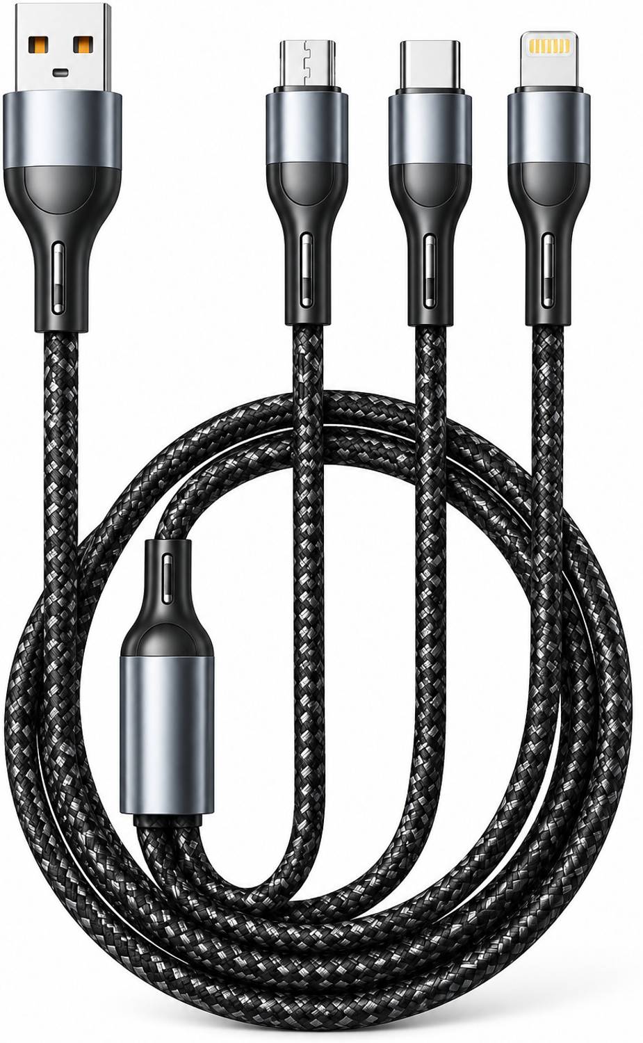 Hespa 3-in-1 Cable 6 A 1.2 m Nylon Braided Multi Fast 65W Charging Nylon Cable Type-C & Micro USB