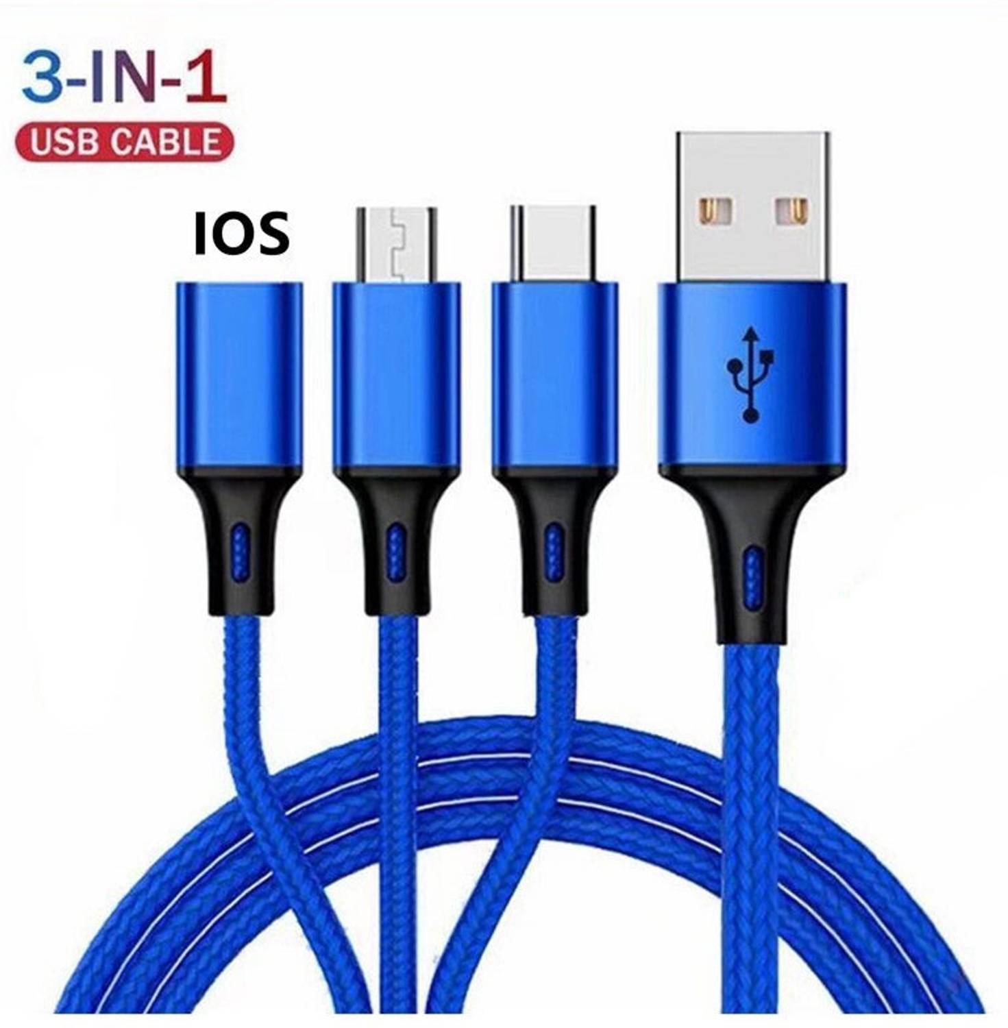 BASS BLING 3-in-1 Cable 0 A 1.5 m copper New Unbreakable 3 in 1 USB Fast Charging Multipurpose Cable with Type C, Lightning, Micro USB Port with 2.1 A,1.5meter