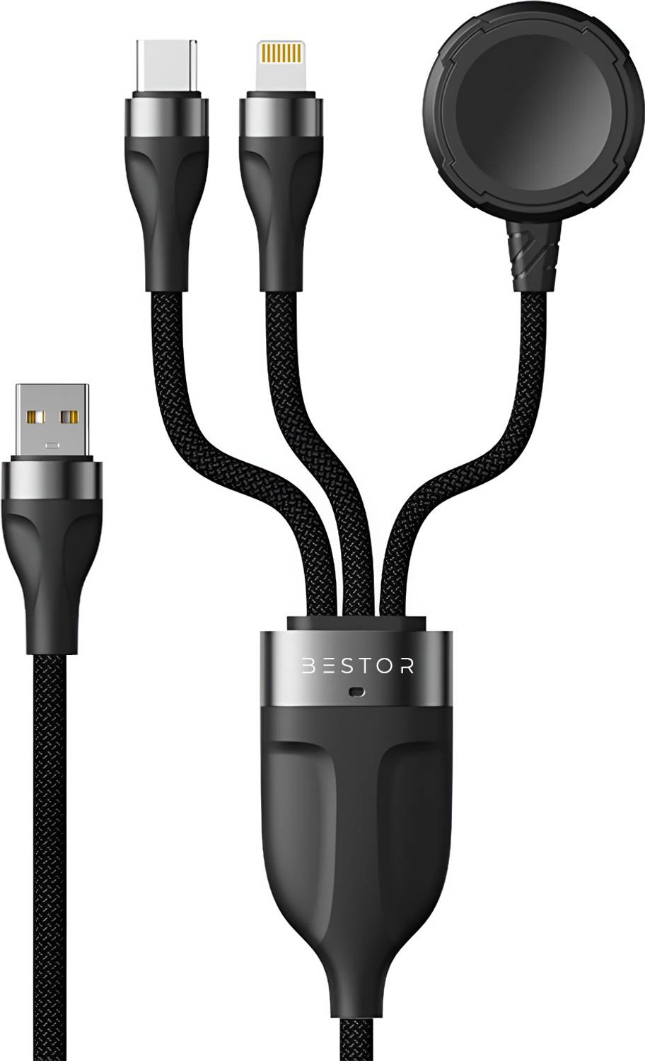 Bestor 3-in-1 Cable 1.2 m Fast Charging Nylon Braided USB C Cable for iPhone 15/14/13, Magnetic Wireless Charging Cable for Watch