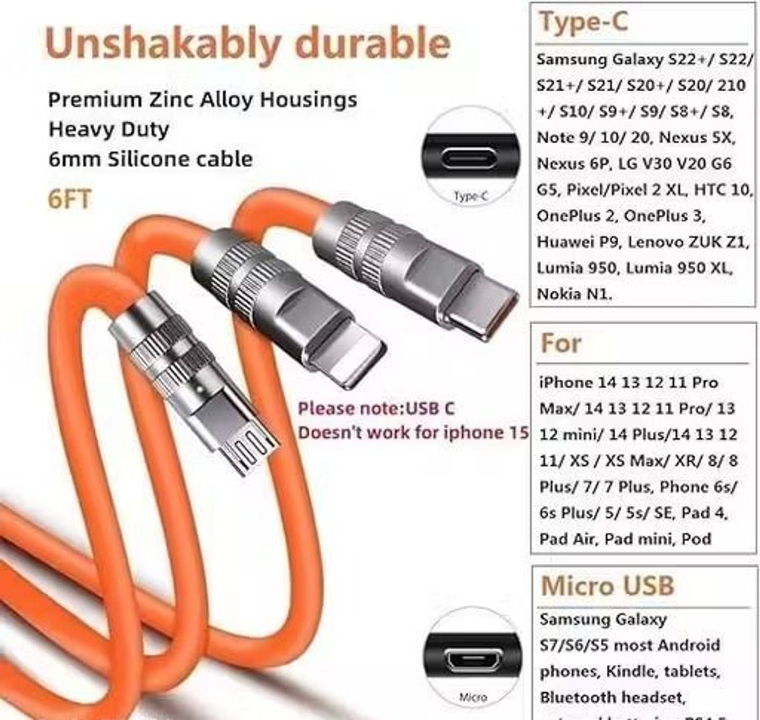 Jhs 3-in-1 Cable 6A 1m Orange - Image 4