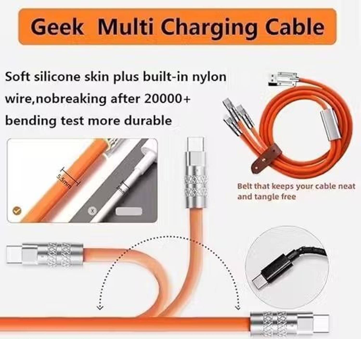 Jhs 3-in-1 Cable 6A 1m Orange - Image 2
