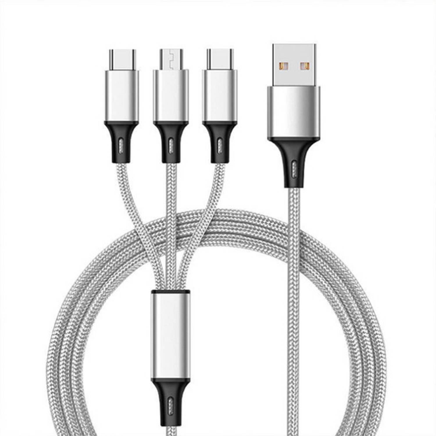 iCallMart 3-in-1 Cable 1.2 m Nylon Braided 14 USB Fast Charging Cable for Android, iOS and Type C Devices