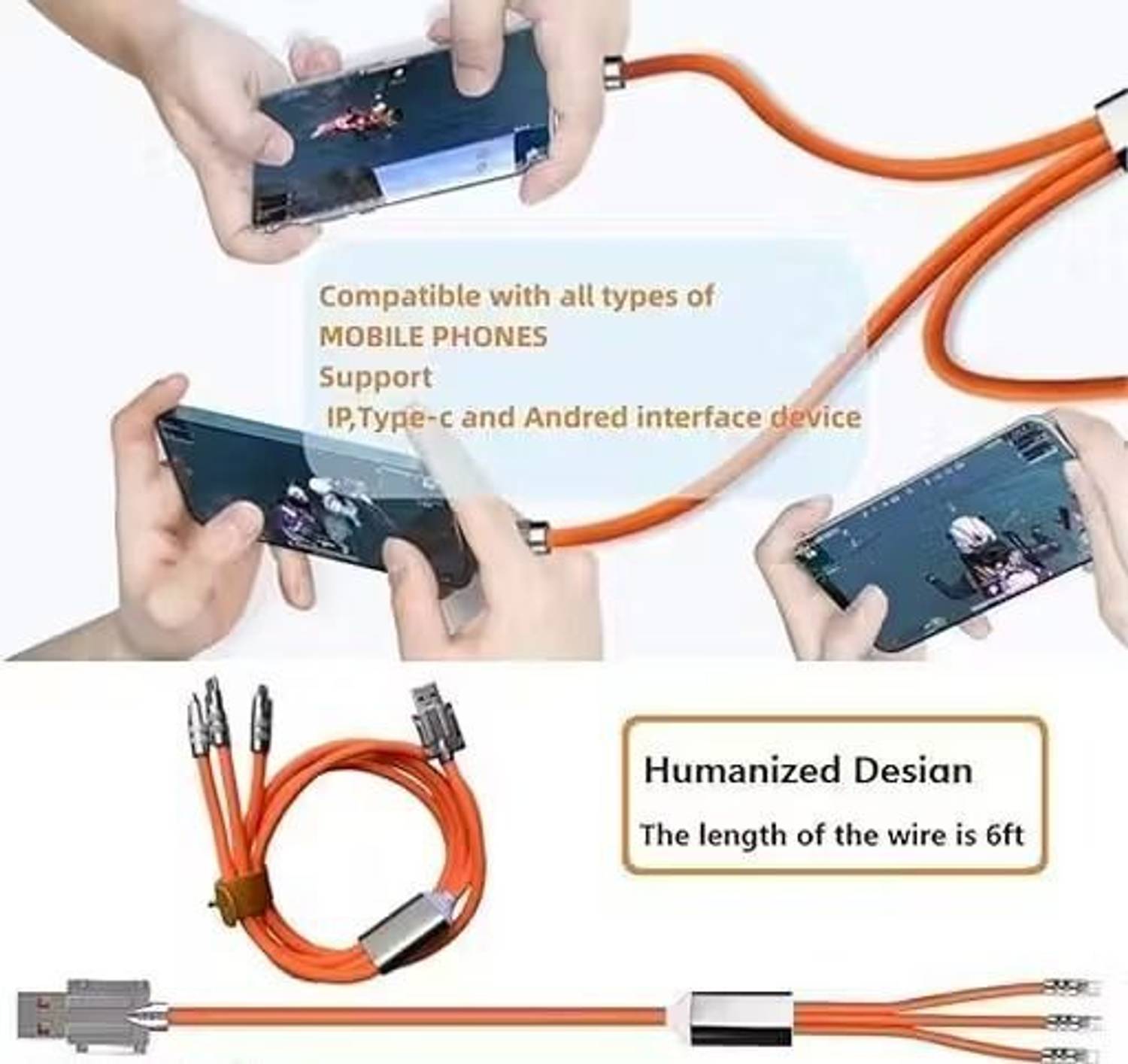 Jhs 3-in-1 Cable 6A 1m Orange - Image 3