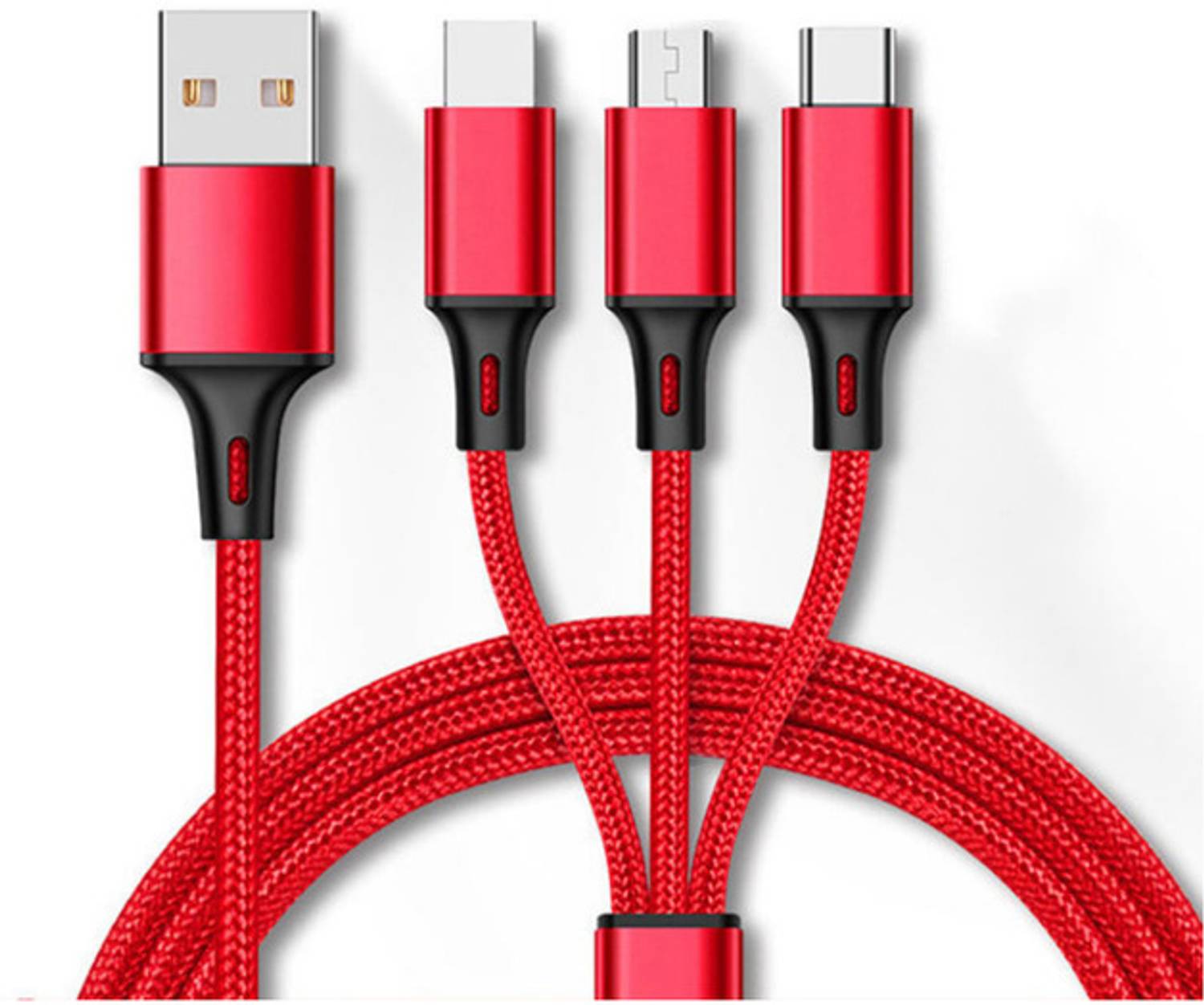 iCallMart 3-in-1 Cable 1.2 m Nylon Braided 12 USB Fast Charging Cable for Android, iOS and Type C Devices