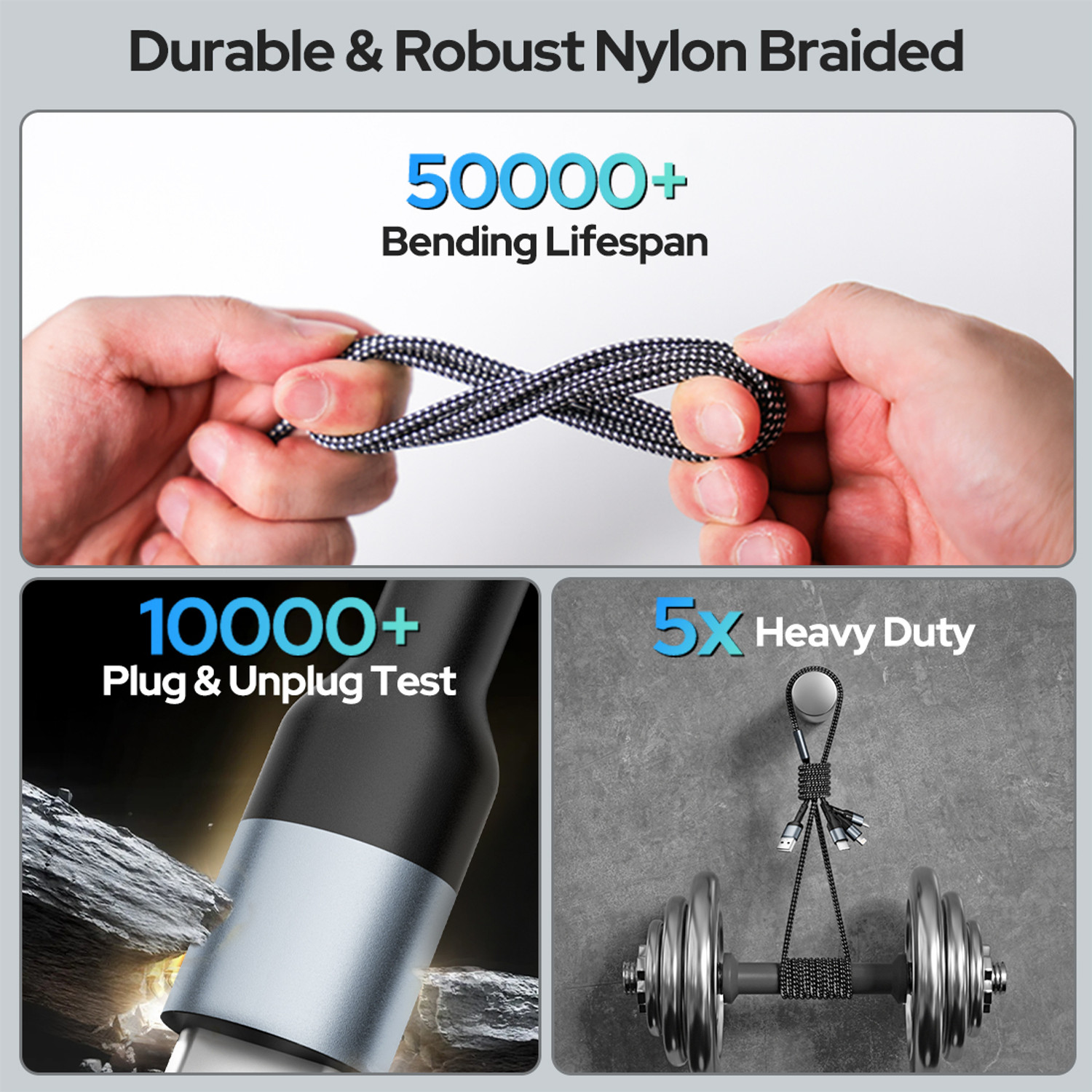 Image of Costar 3-in-1 Cable 3 A 1.5 m Nylon Braided 60W Multi Fast Charging Cable with Lightning, Type-C, Micro USB