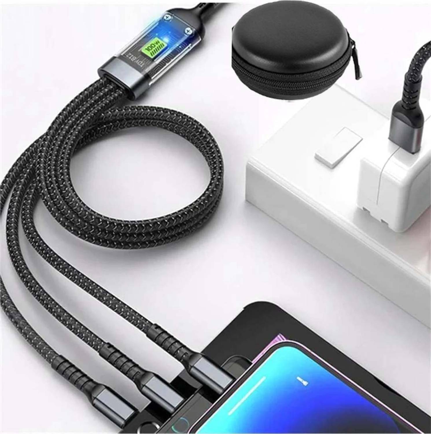 3D GOLDTM 3-in-1 Cable 1 m Multi Charger Cable Supports Fast Charging & Data transfer 3in1 charging cable