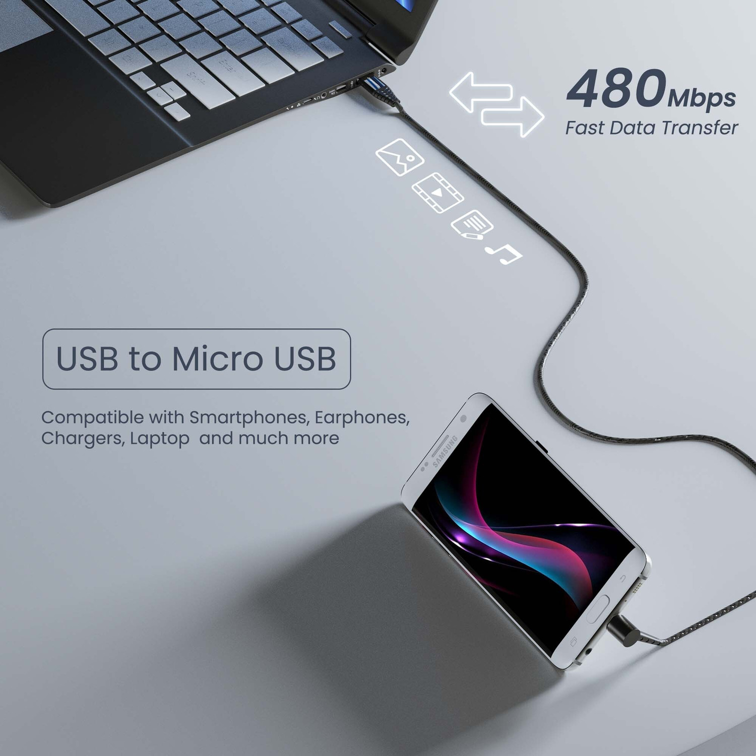 Image of Ambrane Micro USB Cable 3 A 1.5 m ABSM-15
