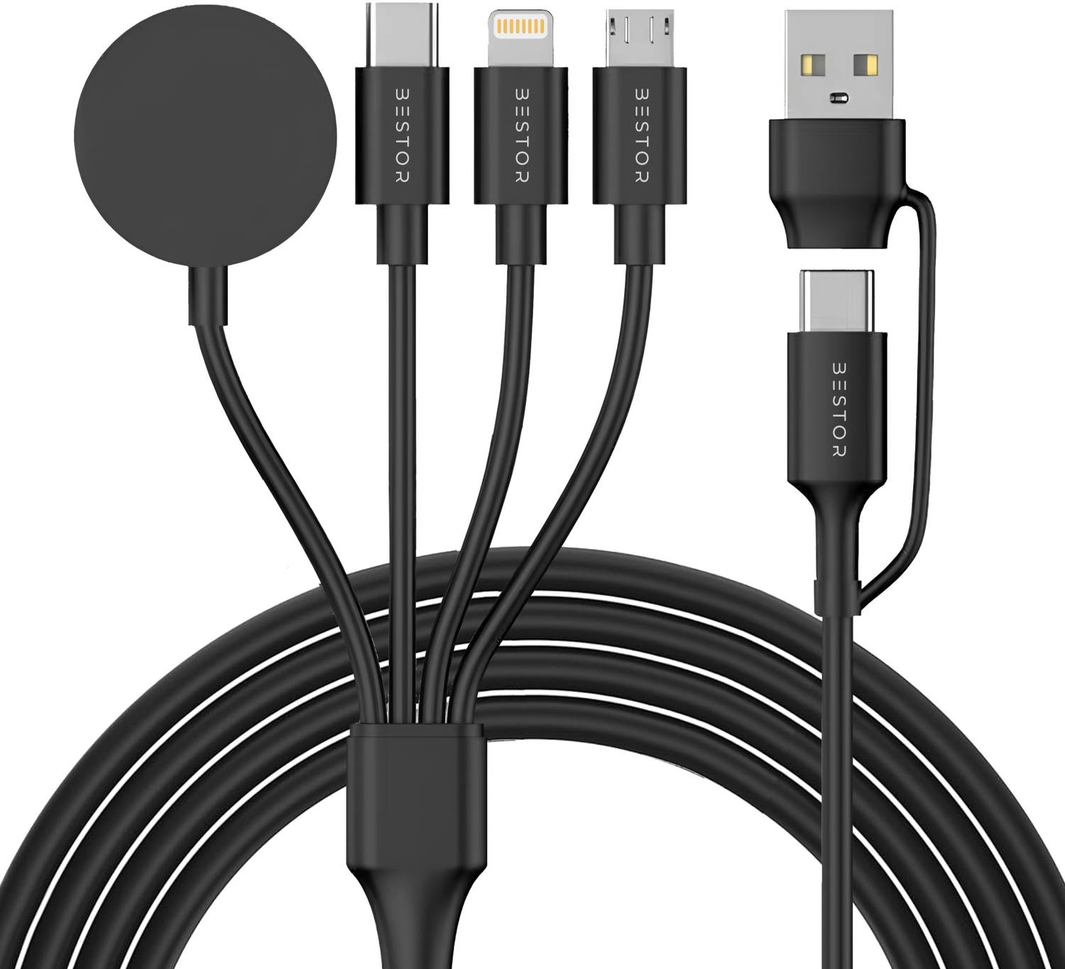 Bestor 4-in-1 Cable 1.8 m Universal 4-in-2 USB-A/PD Input Charging Cable for Smart Watches & Devices, 20W PD