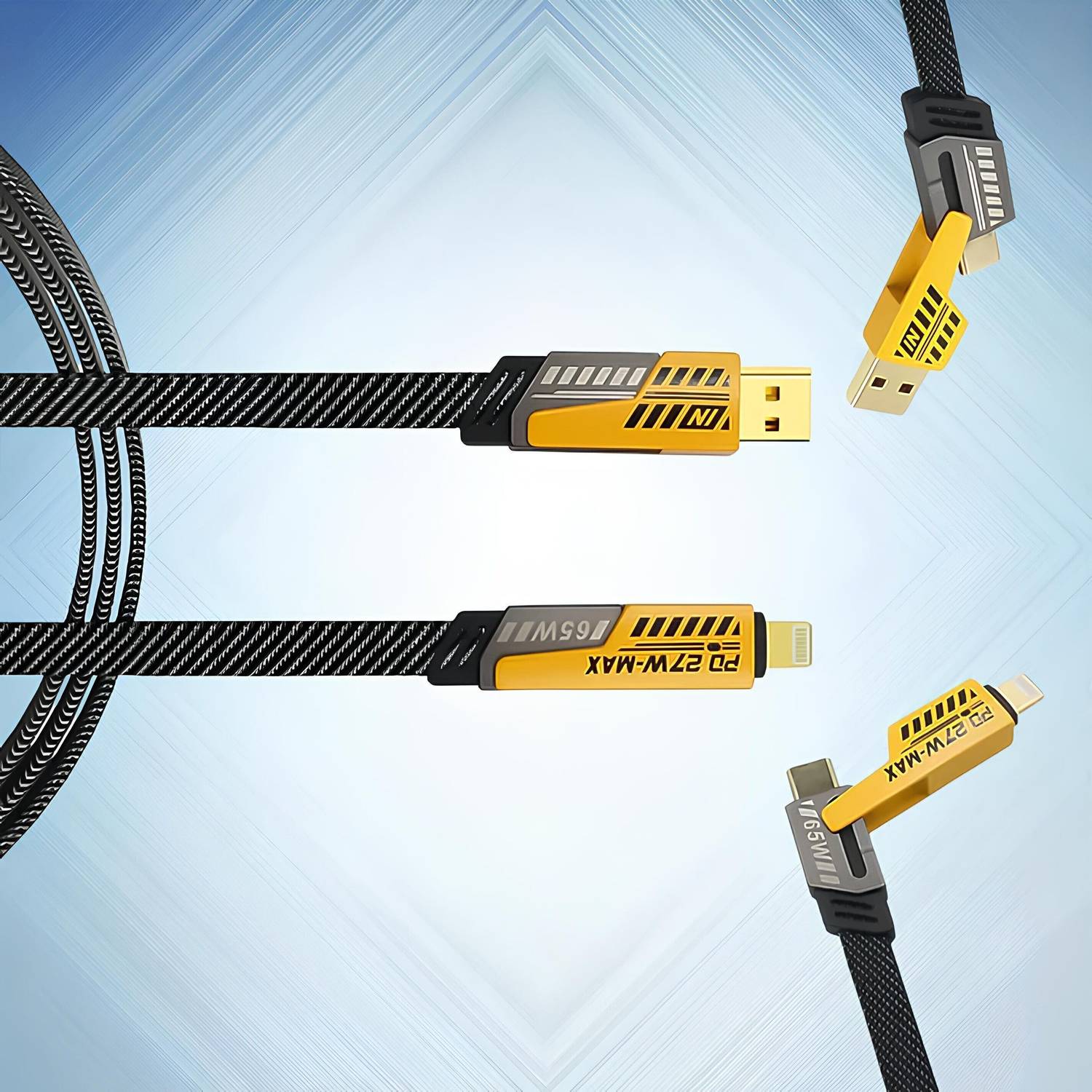 CABTRONICS 4-in-1 Cable 8 A 1 m original 65W USB C USB A Multiple Charging Cable 4 in 1 Type C 1 m Convertible Metal Fast Data Cable Braided Cable(Compatible with iPhone, Android phones,Smartphone, Black, One Cable)