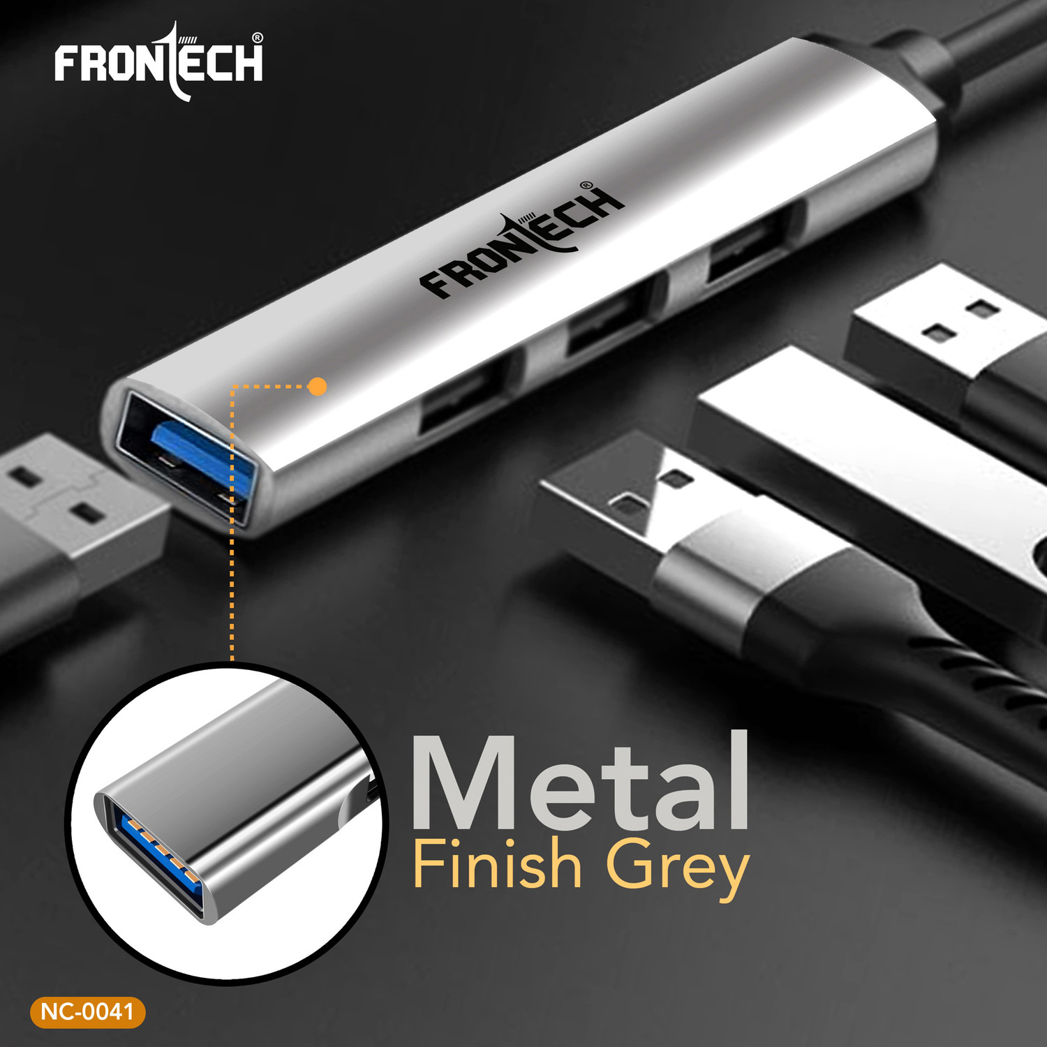 Image of Frontech 4 in 1 Slim Multiport HUB Dock | 1xUSB 3.0 /3xUSB 2.0 | Compact Metal Design | NC 0041 USB Hub