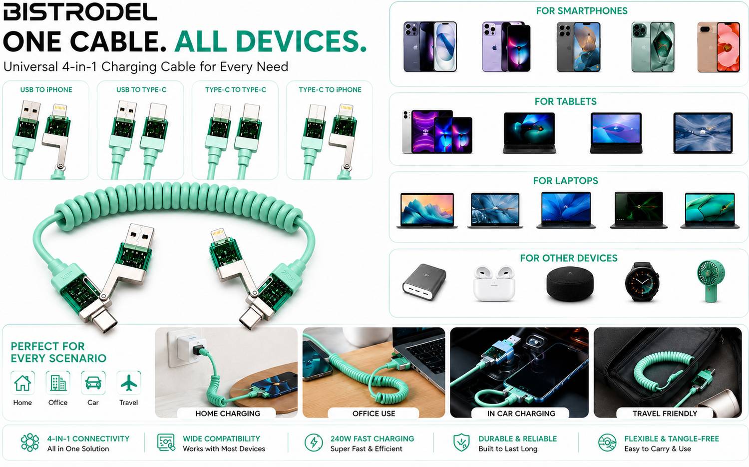 Bistrodel 4-in-1 2m 240W Fast Charging Cable - Image 3