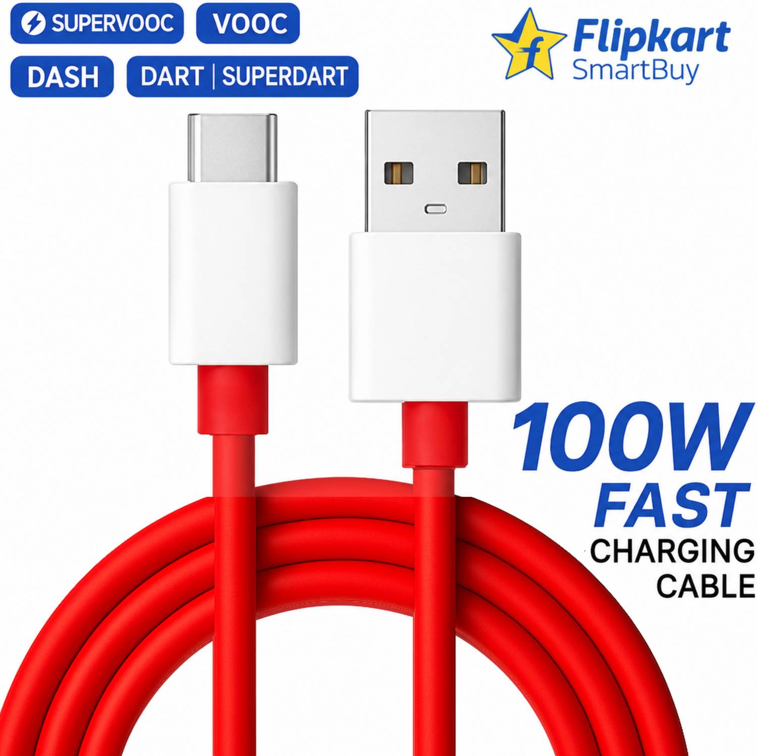 Flipkart Smartbuy 1m 100W SuperVOOC USB Type C Cable - Image 1