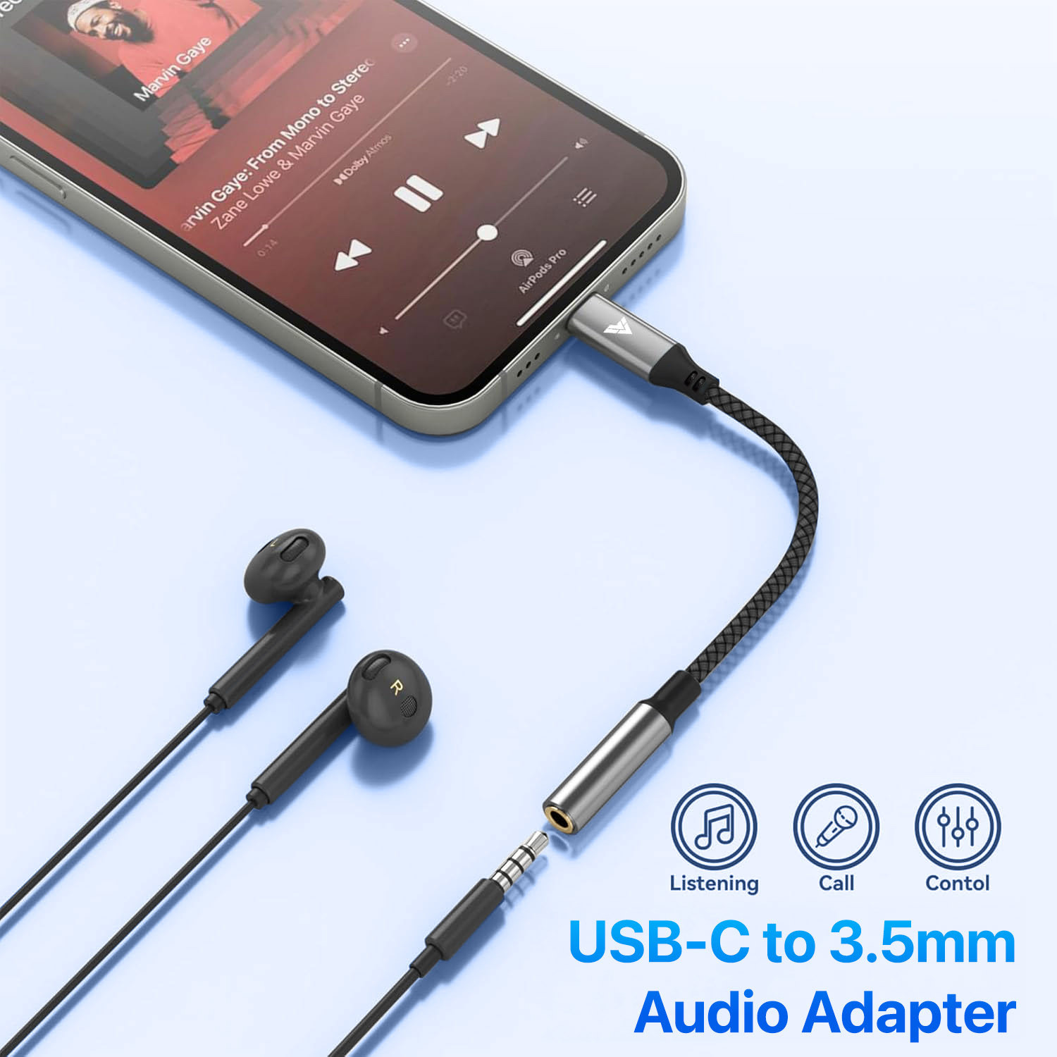 Image of DR VAKU AUX Cable 0.05 m SonicPro Type C to 3.5 mm Jack Digital Audio DAC 24bit /96KHz Connector, Headphone, Earphone USB C Converter /Adapter
