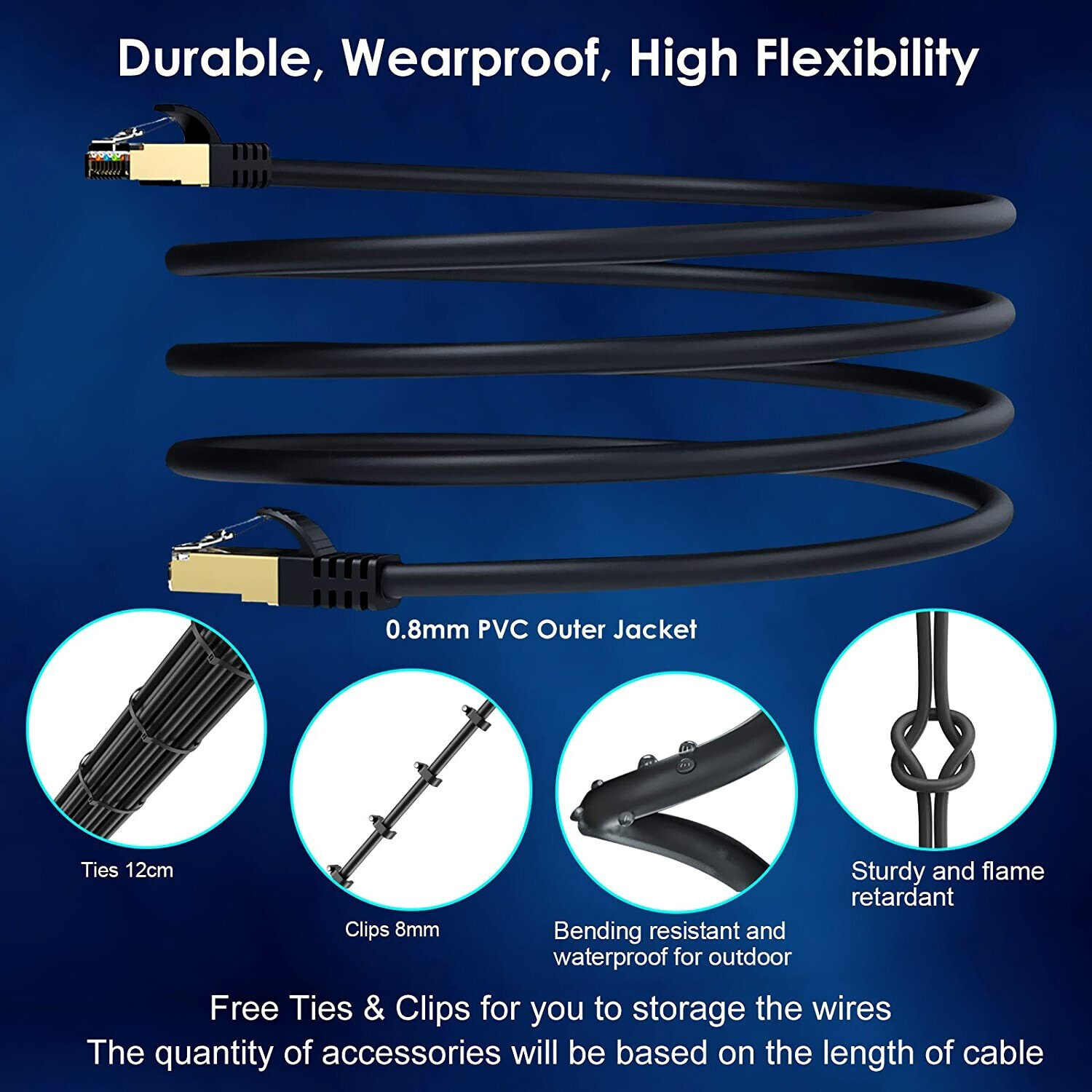 Image of Bestor Ethernet Cable 2 m Cat 8 Long Ethernet Cable High Speed /Triple Shielded, Weatherproof /Heavy Duty 40 Gigabit Network RJ45 Cable, Patch Cables & LAN Cable with Gold Plated RJ45 Connector, for Outdoor & Indoor