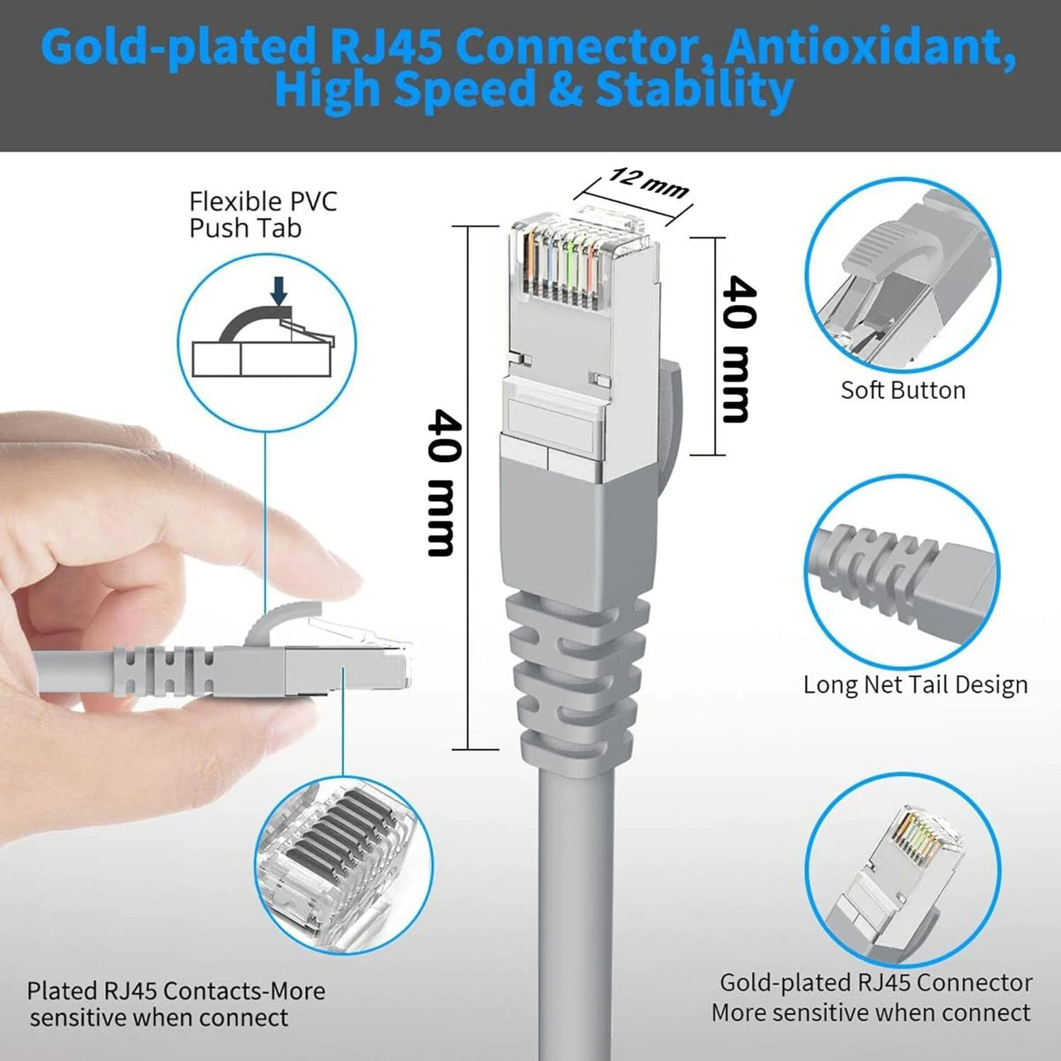 Image of PAC Ethernet Cable 30 m Patch Cord CAT6e (Compatible with Office, Home, Data centre, Server room, Home theatre, Hospital, meeting room, conference room, Grey, RJ-45 To RJ-45)