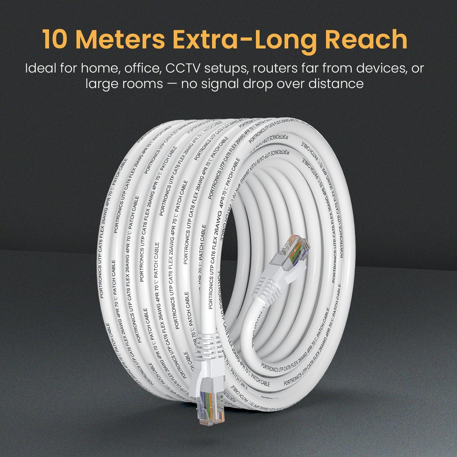 Image of Portronics Ethernet Cable 10 m NetX10 CAT-6 RJ45 Ethernet Cable 10M, 1000 Mbps High-Speed LAN Cable