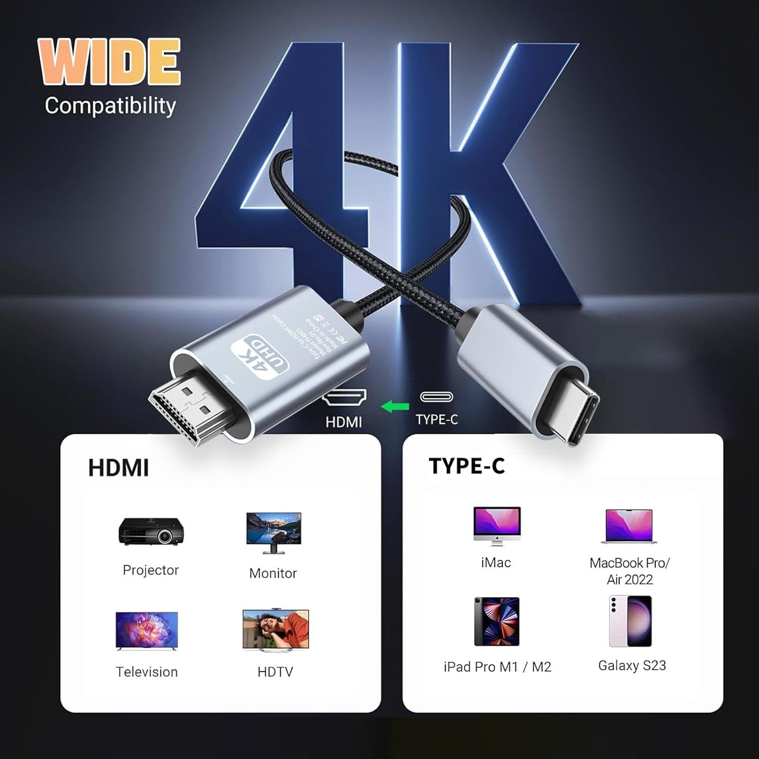 Image of Carecase TV-out Cable HDMI Cable Adapter, 4K USB C to HDMI Video Cable [Thunderbolt 3 /4 Compatible]