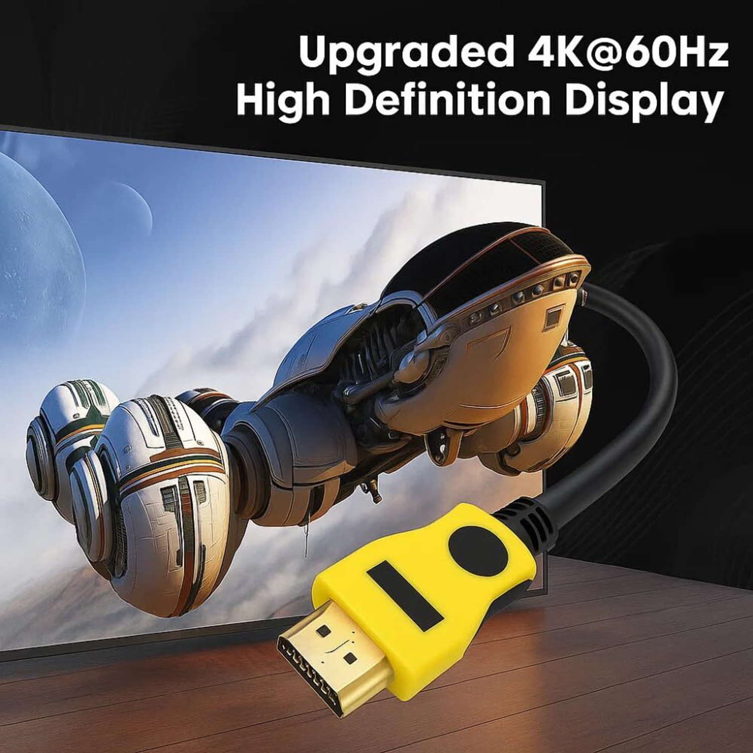 Image of Maizic Smarthome HDMI Cable 10 m Metal Braided 10m High-Speed HDMI 2.0 Cable | 4K UHD 60Hz, 18Gbps with Ethernet (Compatible with HDTV, Game Box, Projectors, Black, Yellow, One Cable, HDMI To HDMI)