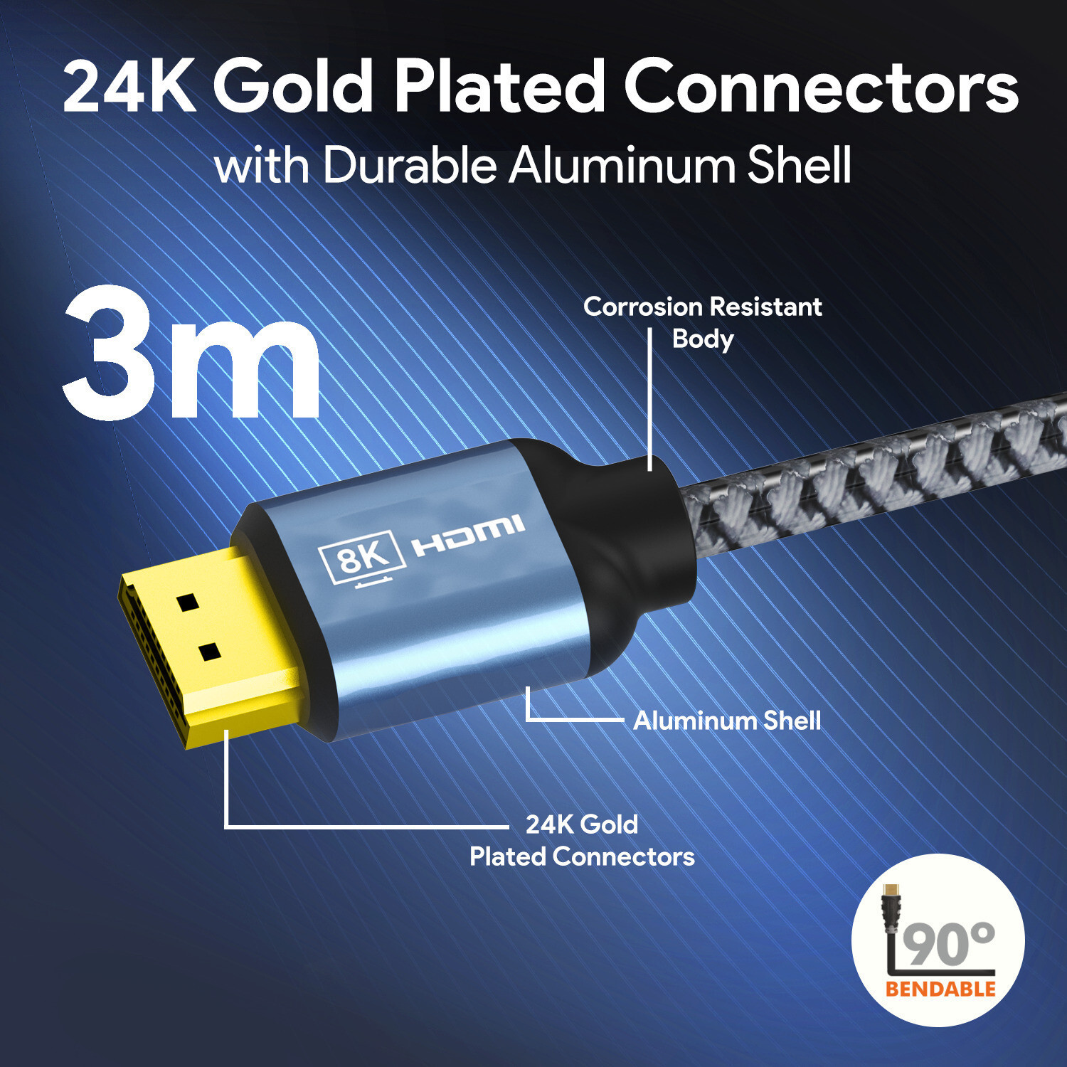 Image of AMKETTE HDMI Cable 3 m Ultra High Speed, 8K@60Hz, 4K@120Hz, 48Gbps, Certified with QR Code, eARC, HDR, VRR Support, Gold-Plated Connectors, Braided