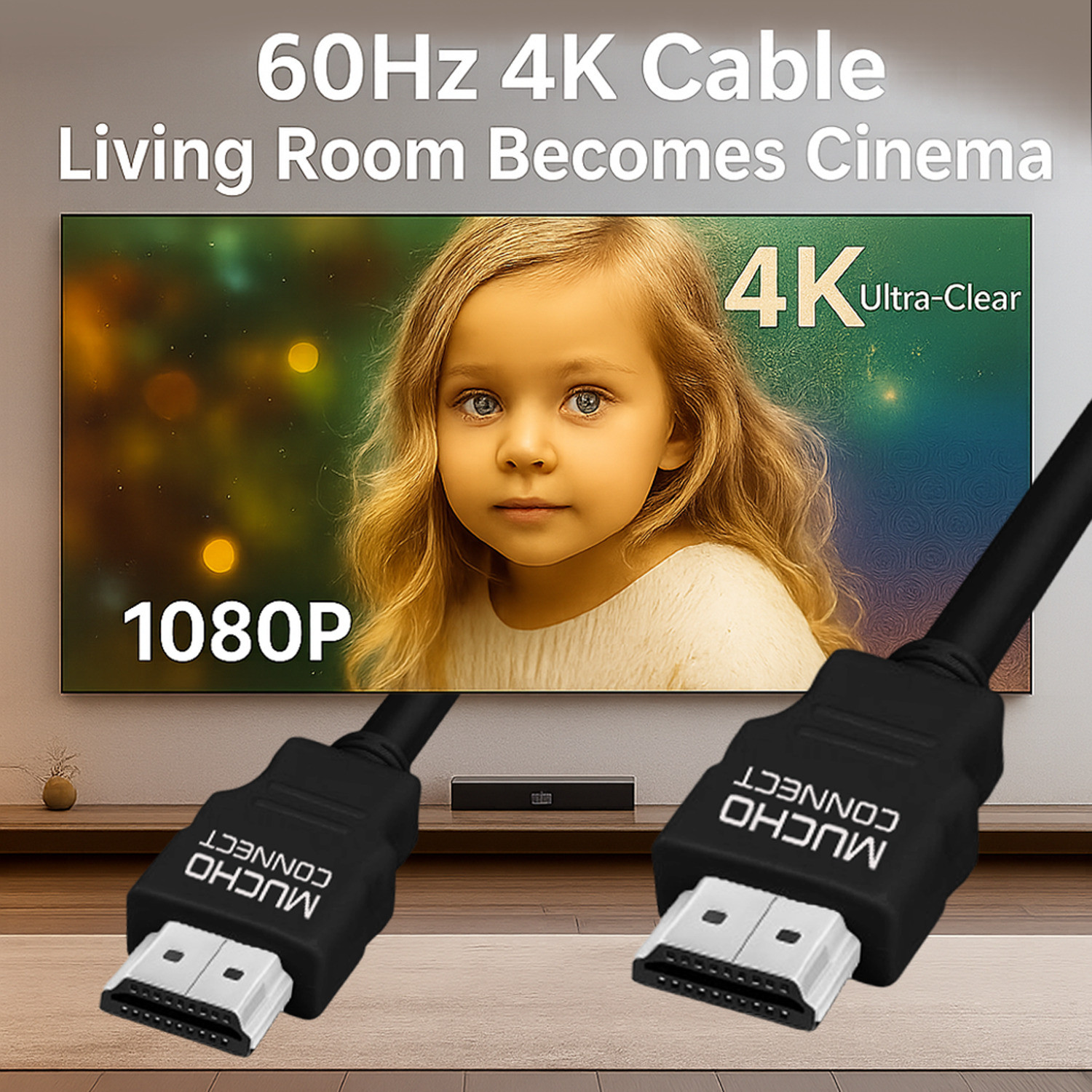 Image of Muchoconnect HDMI Cable 1.5 m Hdmi 2.1 arc cable 8K @60Hz | 4K @120Hz |48 Gbps with Nickel Plated Connectors (Compatible with Laptop, Computer, Gaming Console, TV, Camera, Projector, Black, One Cable, HDMI To HDMI)