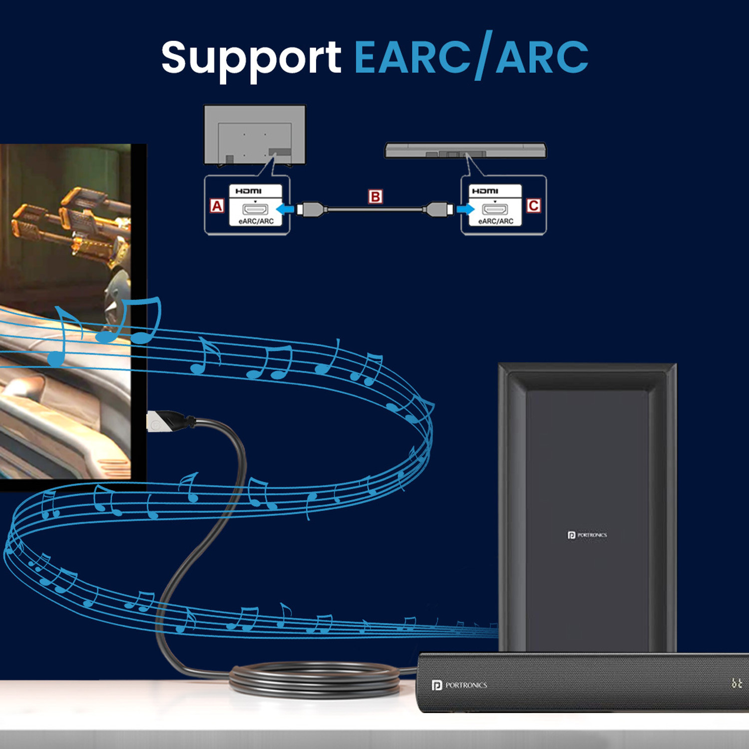 Image of Portronics HDMI Cable 10 m Konnect Sync 4k 60Hz with Gold Plated Connectors