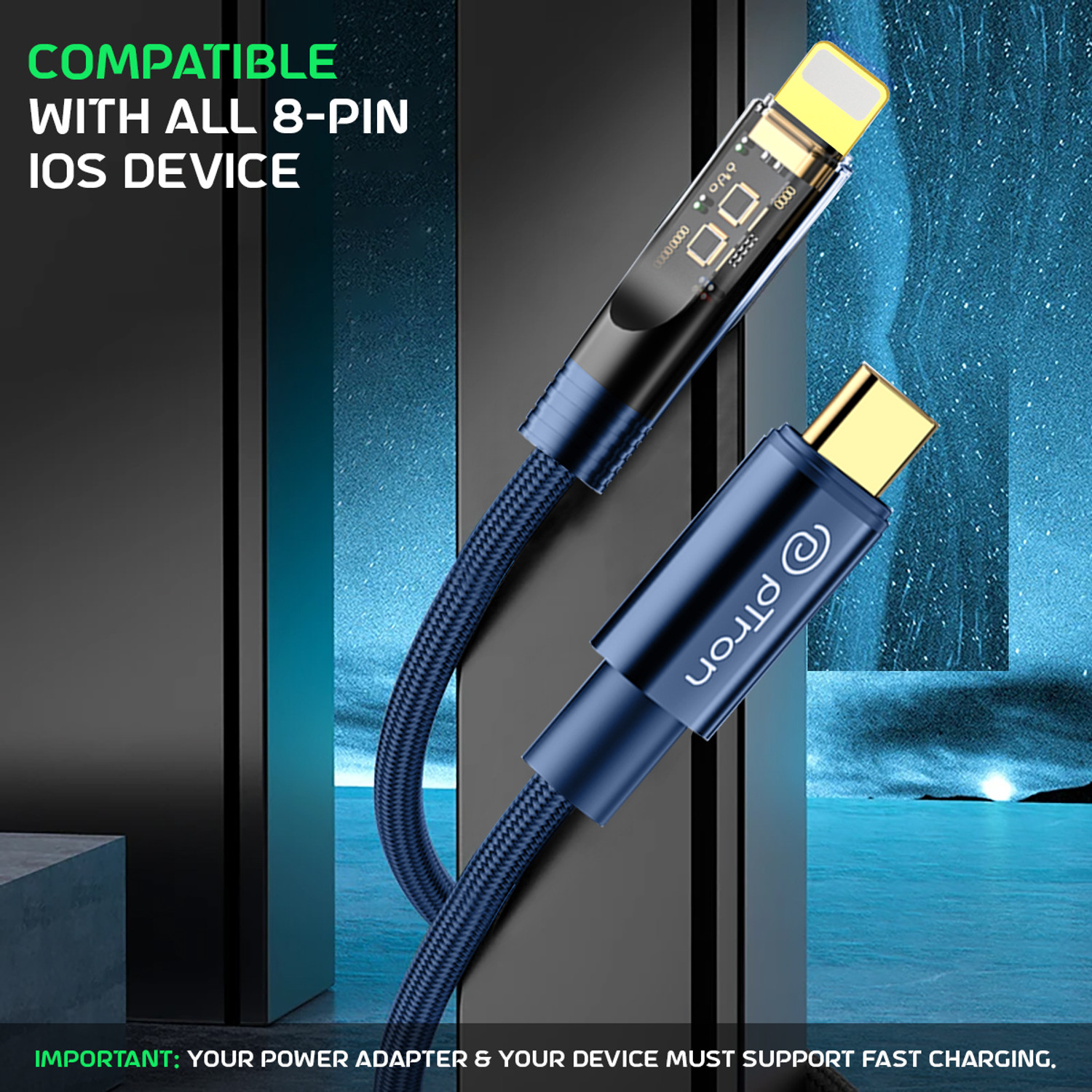 Image of PTron Lightning Cable 3 A 1 m Unbreakable Nylon Braided Pace