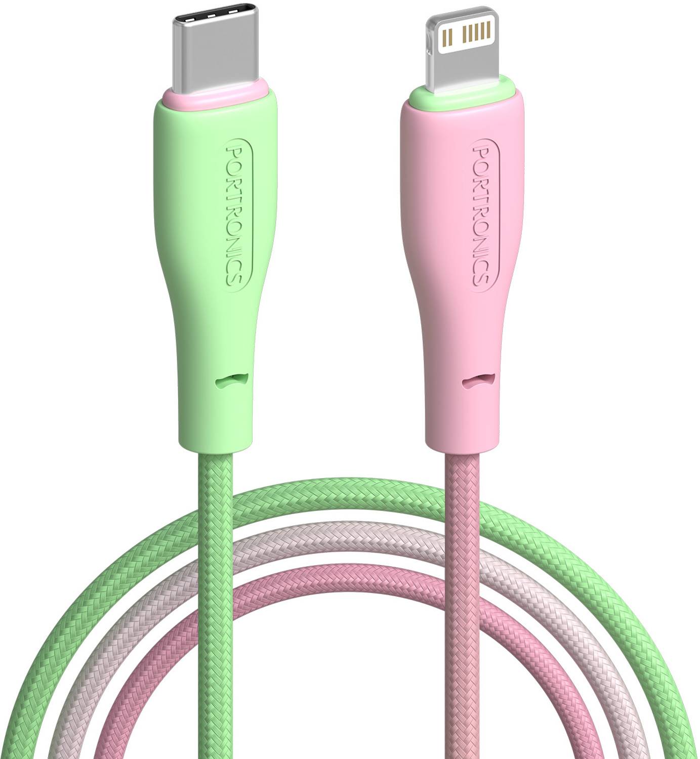 Portronics Lightning Cable 3 A 1 m Hue X 20W Dual Tone Colour Fast Charging Cable 480Mbps Data Sync, Premium Braided Cable