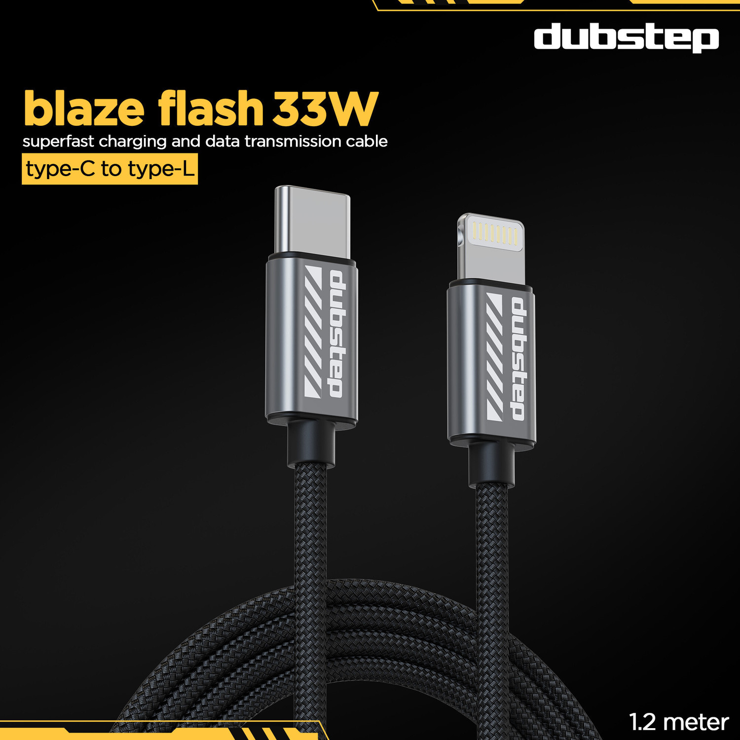 Image of Dubstep Lightning Cable 1.25 m Blaze Flash 33W Type-C To Type-L Fast Data Charging Cable