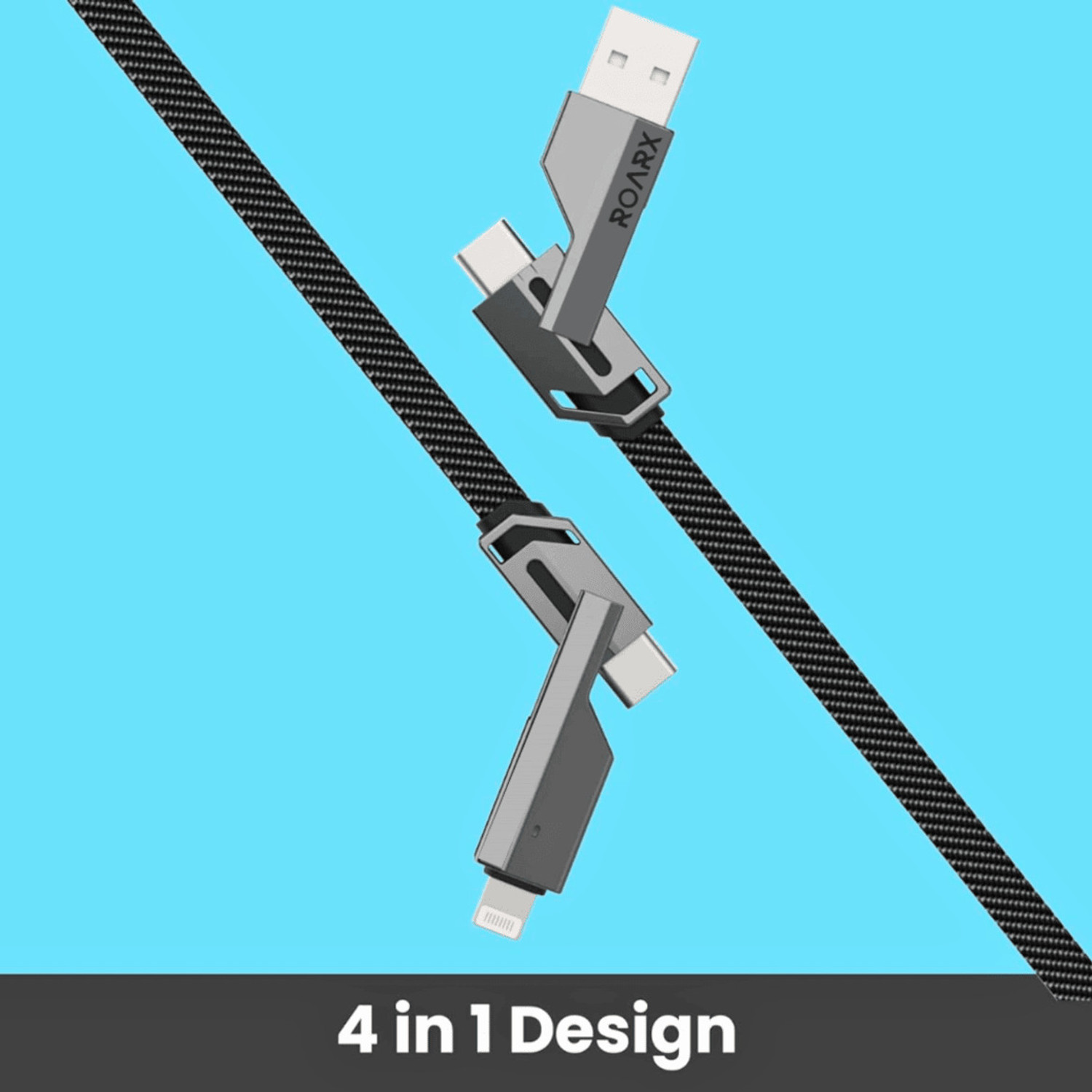 Image of RoarX Lightning Cable 6 A 1 m Original quality 4 in 1 65 Watt Fast Charging Cable Compatible for-iPhone & Android with MFI Certified (1 Meter)
