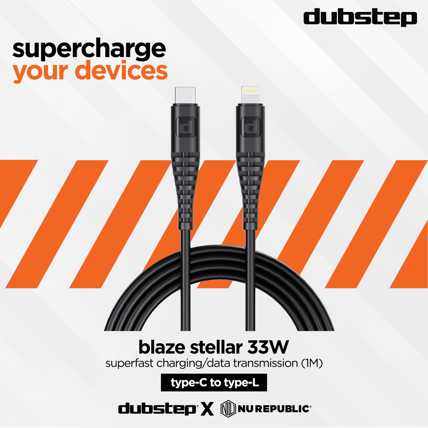 Image of Dubstep Lightning Cable 1 m Blaze Stellar 33W Type-C To Type-L Fast Data Charging Cable
