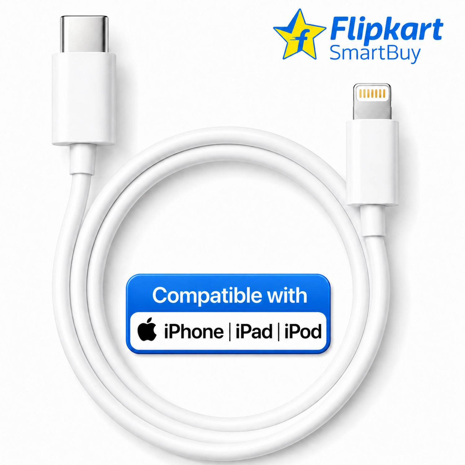 Flipkart SmartBuy Lightning Cable 3 A 1 m TPE Original Quality 20W Lightning Type C to Lightning Fast Charging Data Cable, Replacement for Apple charger lightning cable | C to Lightning Cable