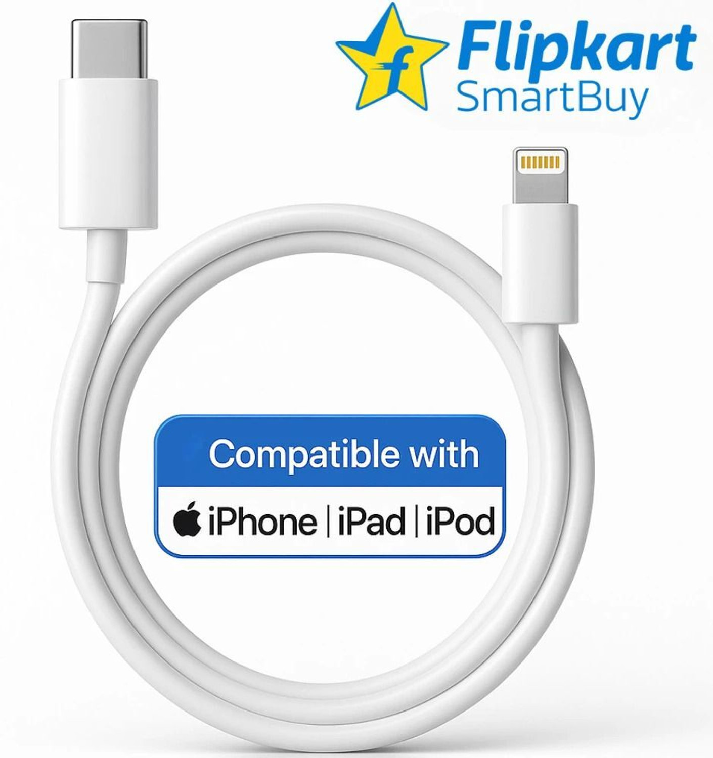 Image of Flipkart SmartBuy Lightning Cable 3 A 1.1 m Original Quality 20W USB C Type C to Lightning Fast Charging Data Cable, Replacement for Apple charger cable | C to L Cable