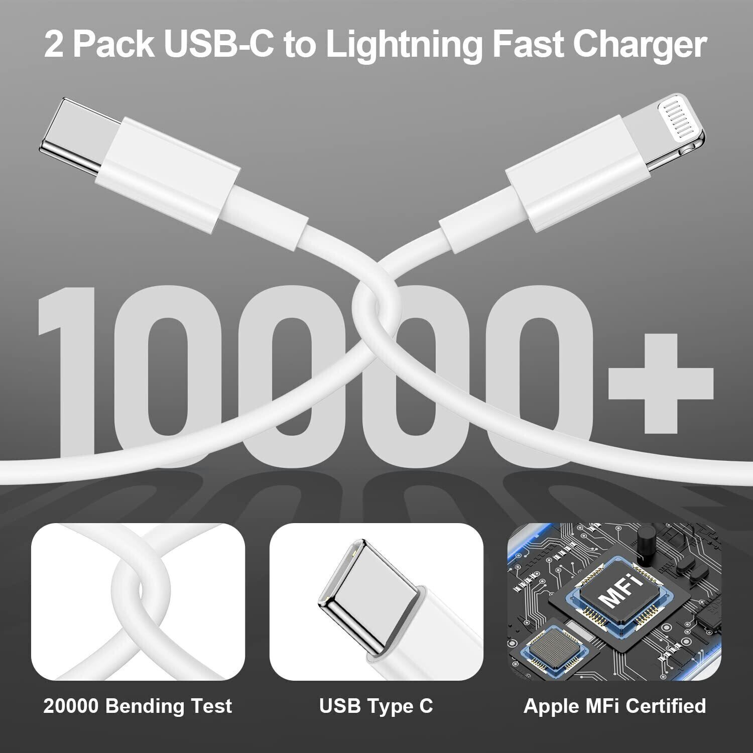 Image of MAK Lightning Cable 4 A 1 m 20W Type C to Lightning Cable, Fast Charge USB C Lightning Speed for iOS Devices