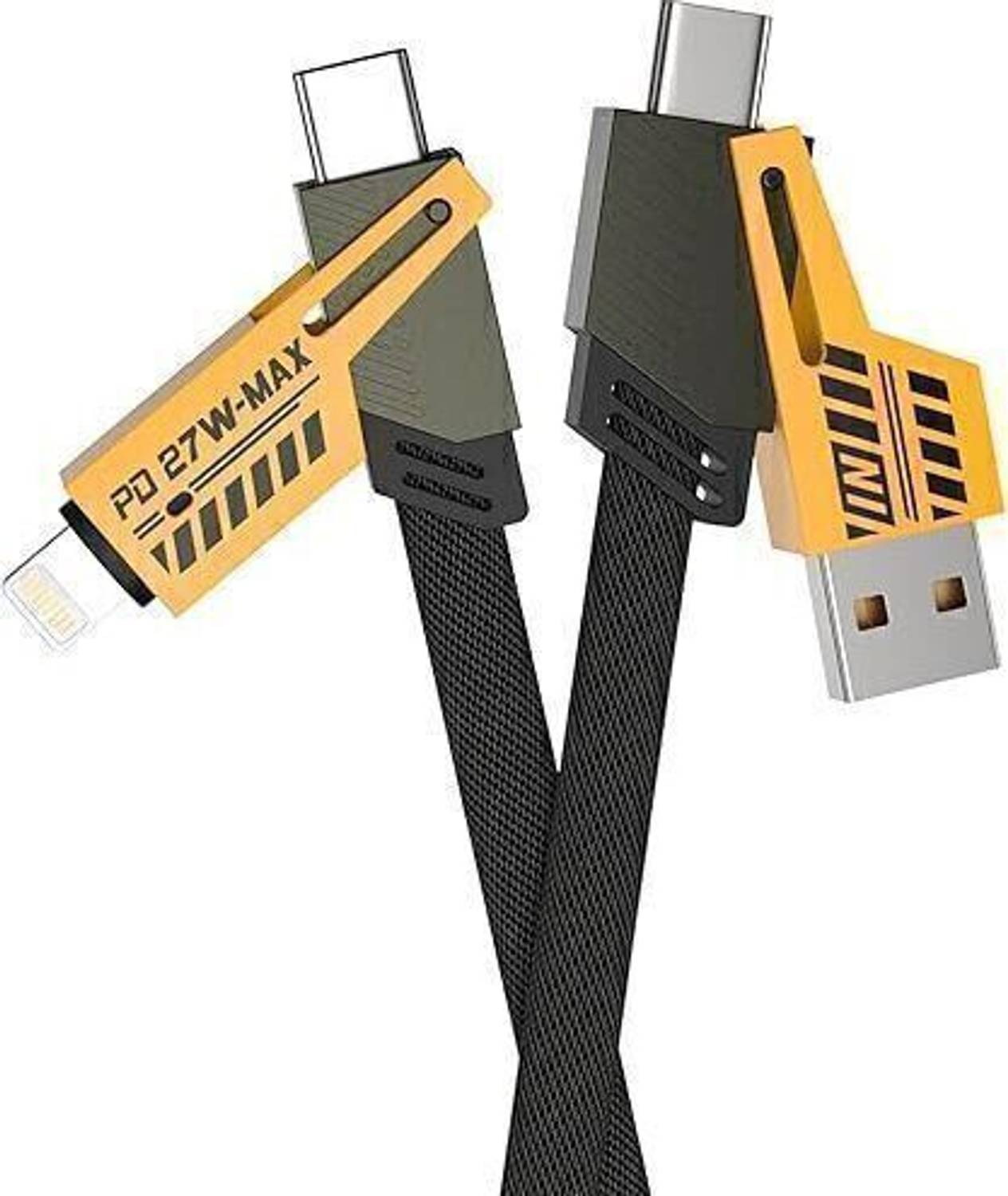 CABTRONICS Lightning Cable 8 A 1.01 m original Type C 1 m 4 in 1 Convertible Metal Fast Data Cable Braided Cable 65W USB C USB A Multiple Charging Cable (Compatible with Apple, Android phones, Smartphone, Black, One Cable)