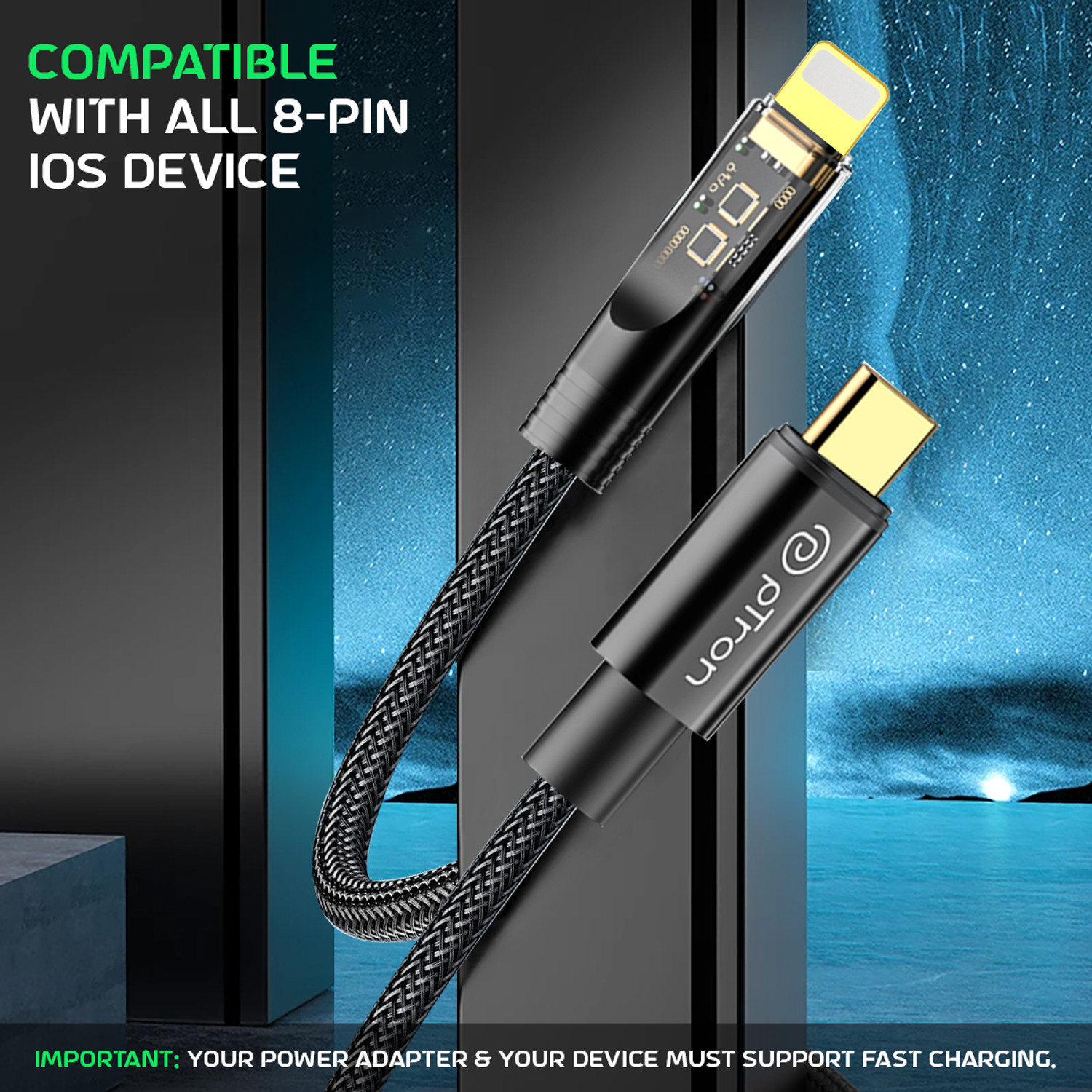 Image of PTron Lightning Cable 3 A 1 m Unbreakable Nylon Braided Pace