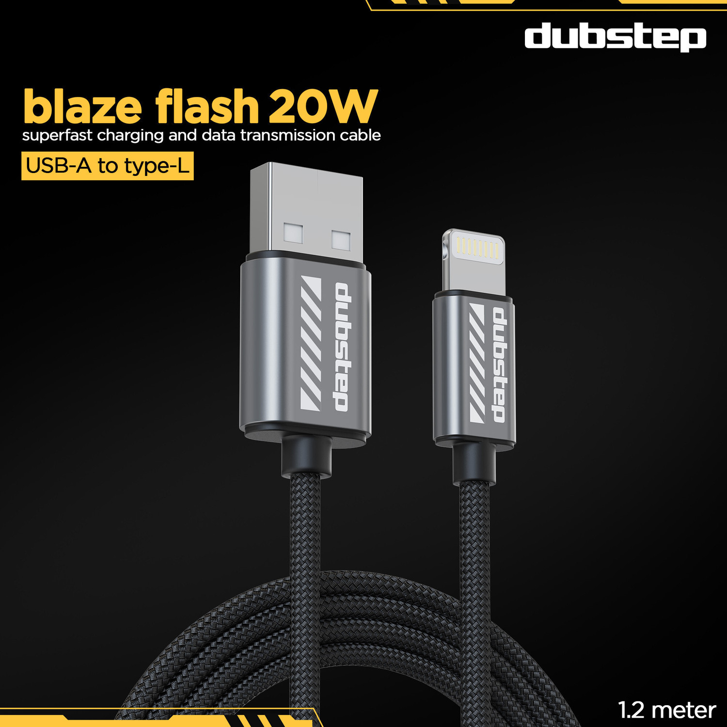 Image of Dubstep Lightning Cable 1.25 m Blaze Flash 20W USB-A To Type-L Fast Data Charging Cable