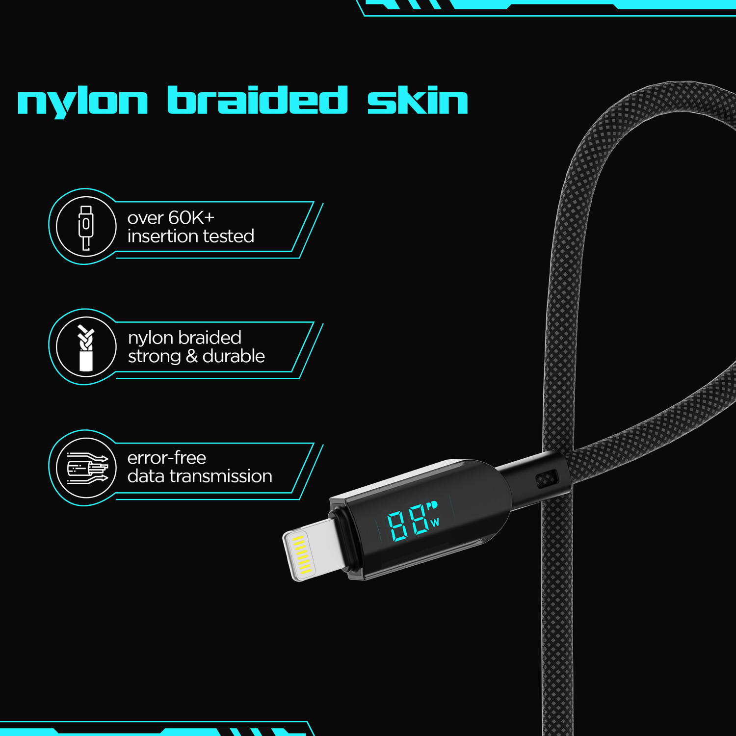 Image of Nu Republic Lightning Cable 1.2 m Blaze Fusion Spot 33W With Led Display Type-C To Type-L Data Charging Cable