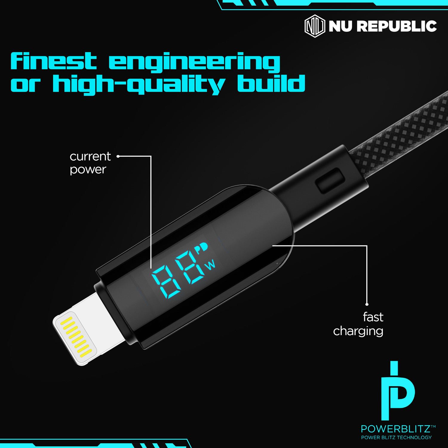 Image of Nu Republic Lightning Cable 1.2 m Blaze Fusion Spot 33W With Led Display Type-C To Type-L Data Charging Cable