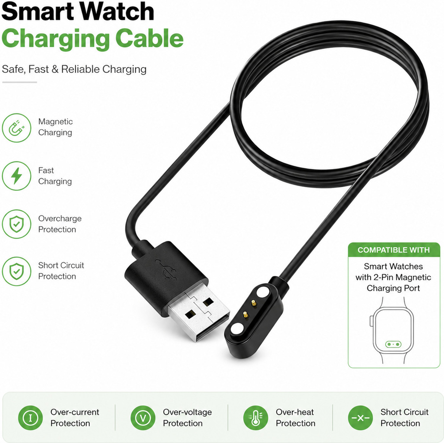 Image of KULTONE Magnetic Charging Cable 0.5 m SMART WATCH MAGNETIC CABLE / BLACK M18