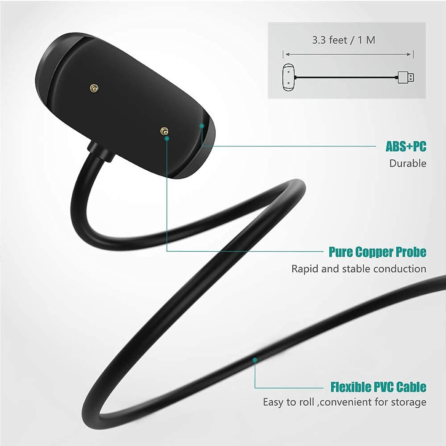 Image of Speeqo Magnetic Charging Cable 0.5 m Amazfit Watch Charger Cable 2Pin Magnetic Smart watch Dock Clip Charger adapter (Compatible with GTR 2, GTR 2e, GTS 2, GTS 2e, GTS2 Mini, Pop, Pop pro, Bip U, Black, One Cable, Mini-USB To Magnetic Charging Cable)