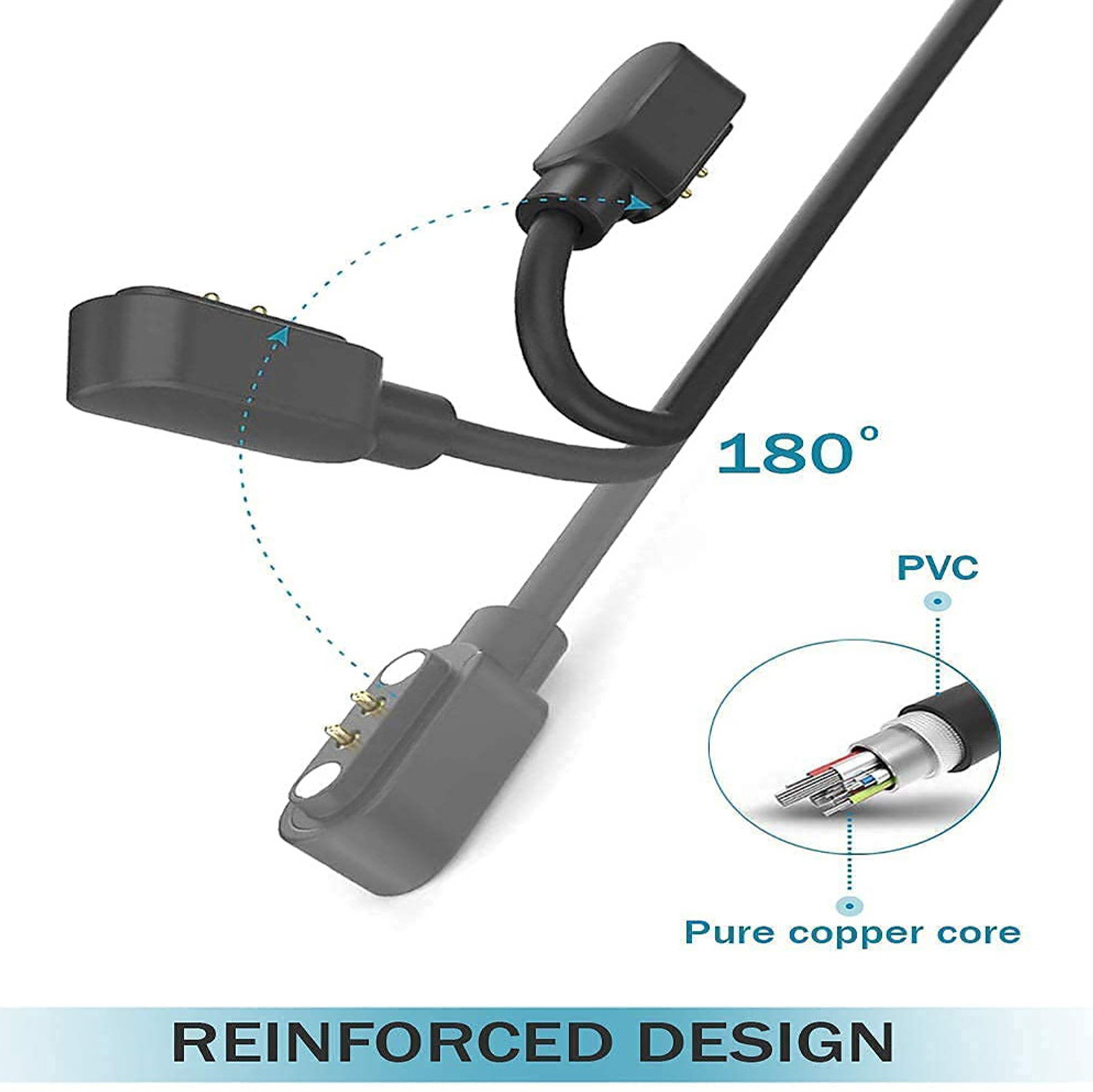 Image of EYNK Magnetic Charging Cable 0.6 m 2 Pin USB charger for Fast FS1 Smartwatch