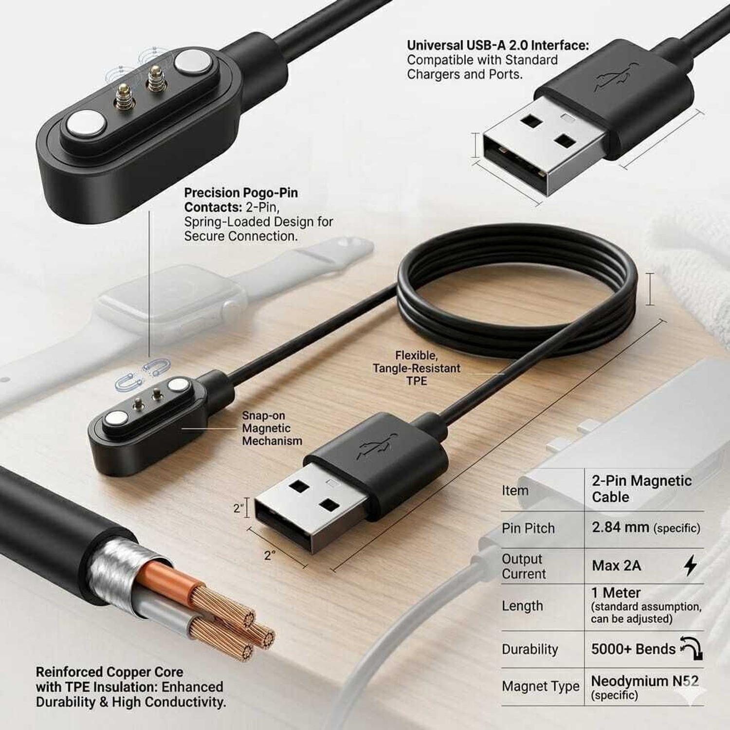 Image of SIMZO Magnetic Charging Cable 0.35 m Watch charging cable BLK 49